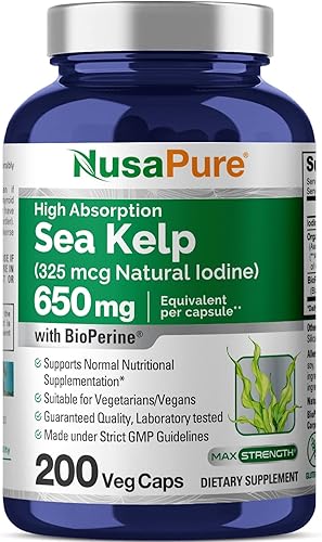 Sea Kelp 325mcg 200 cápsulas vegetales (sin OMG y sin gluten, fabricadas con algas orgánicas)