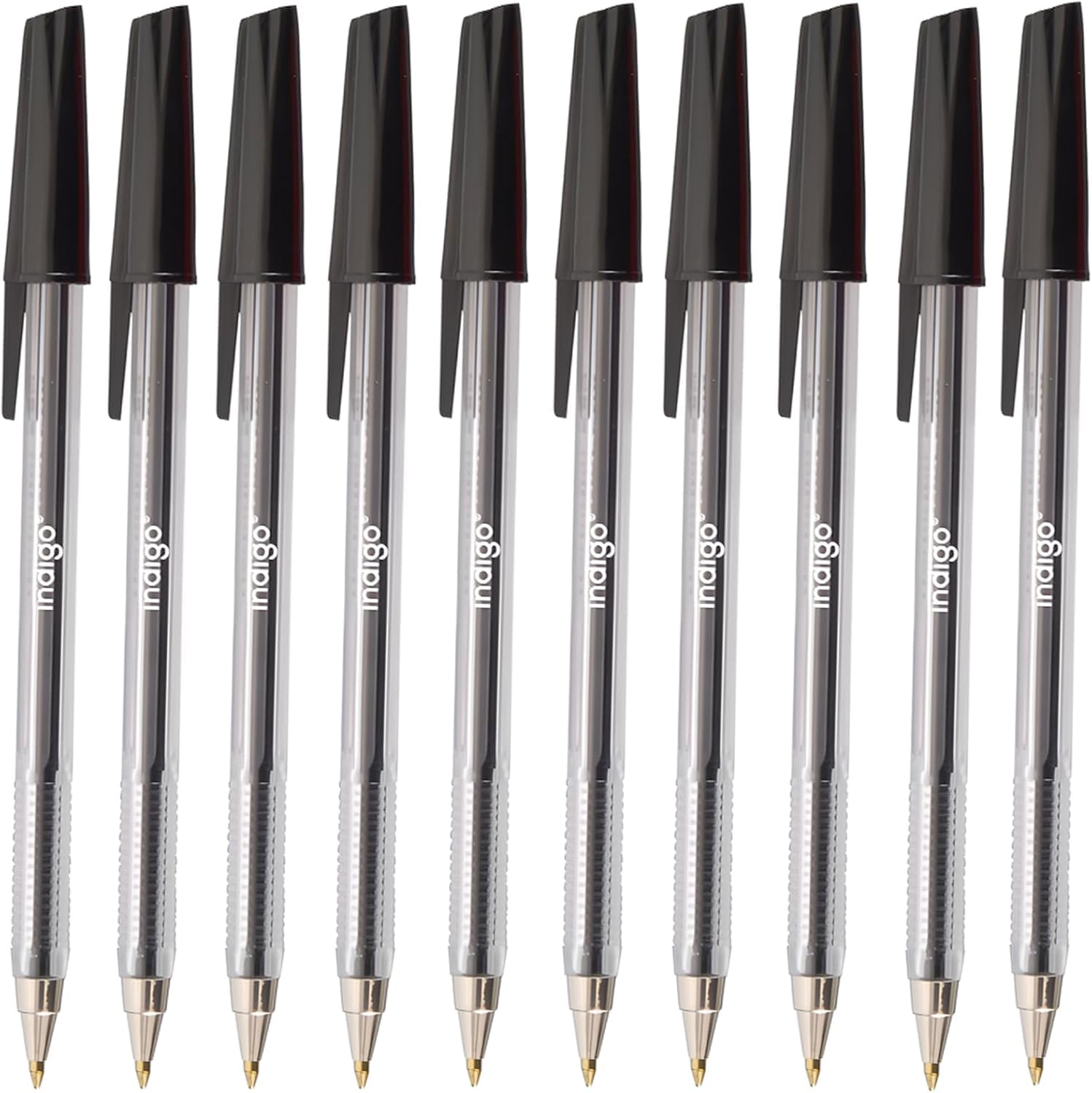 Indigo® Black Ballpoint Pens – Pack of 10 Smooth Writing Biros, Medium 0.7mm Nib – Reliable Everyday Pens for Home, School & Office