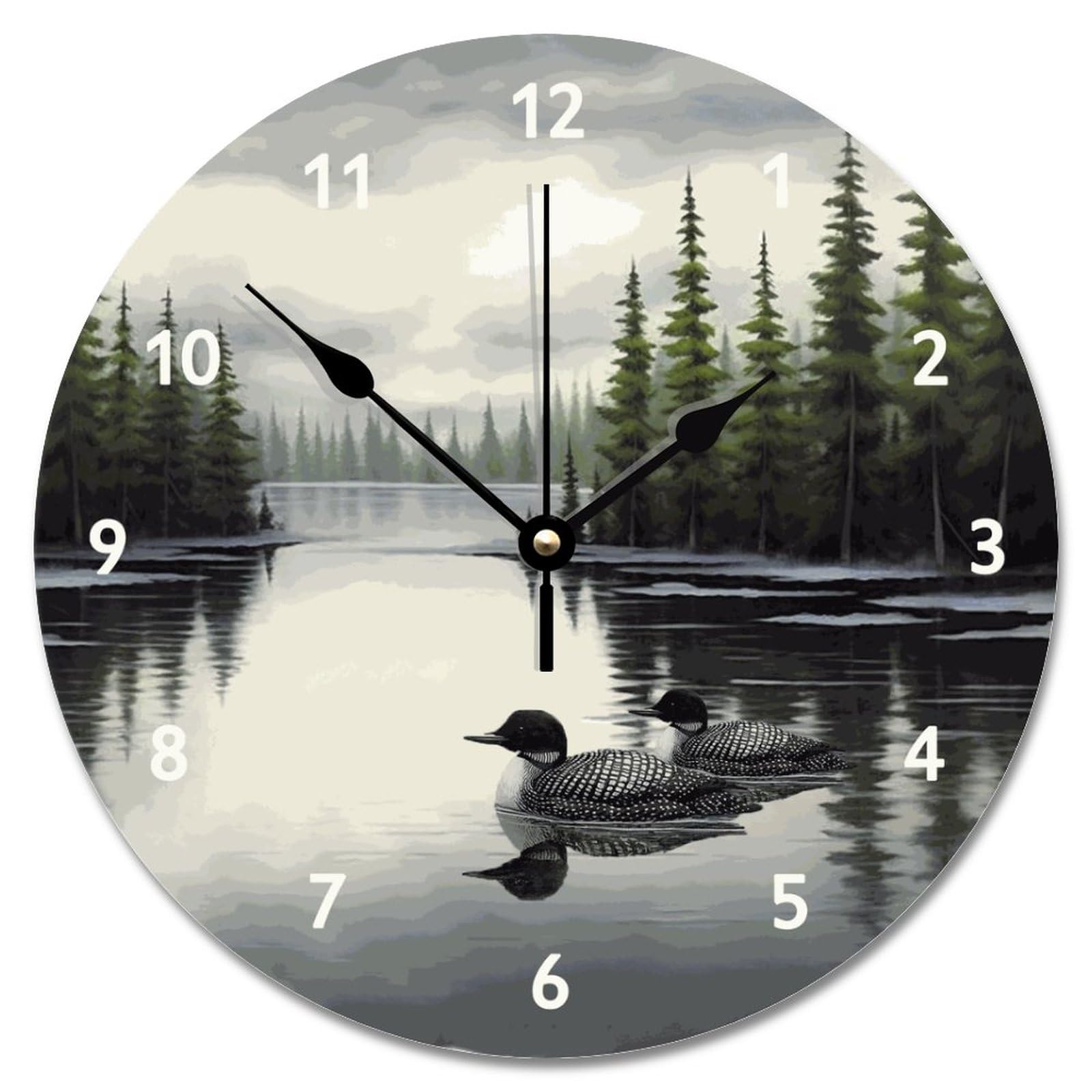 Loon Rustic Wall Clock Chic Style Wood Clock 12 Silent Non-Ticking Quartz Battery Operated Clock for Living Room Kitchen Bedroom Farmhouse Home Decor Birthday Wedding Gift