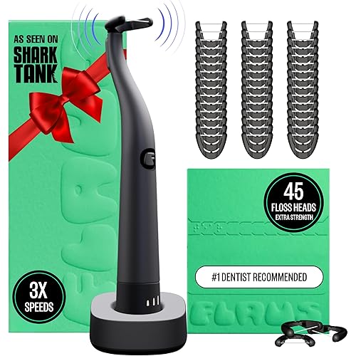 FLAUS Electric Flosser (Oprah's List, Shark Tank) 3 Speeds + 45 Refill Heads (Extra Strong Woven Floss for Durability) Water Flosser Alternative, Dentist Recommended Tooth Flossers Dental Floss Picks