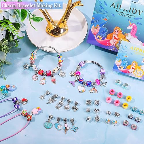 Vista 17 de AIPRIDY Kit de fabricación de pulseras con dijes, juego de regalos de unicornio sirena que puede inspirar imaginación y creatividad, kit de 104