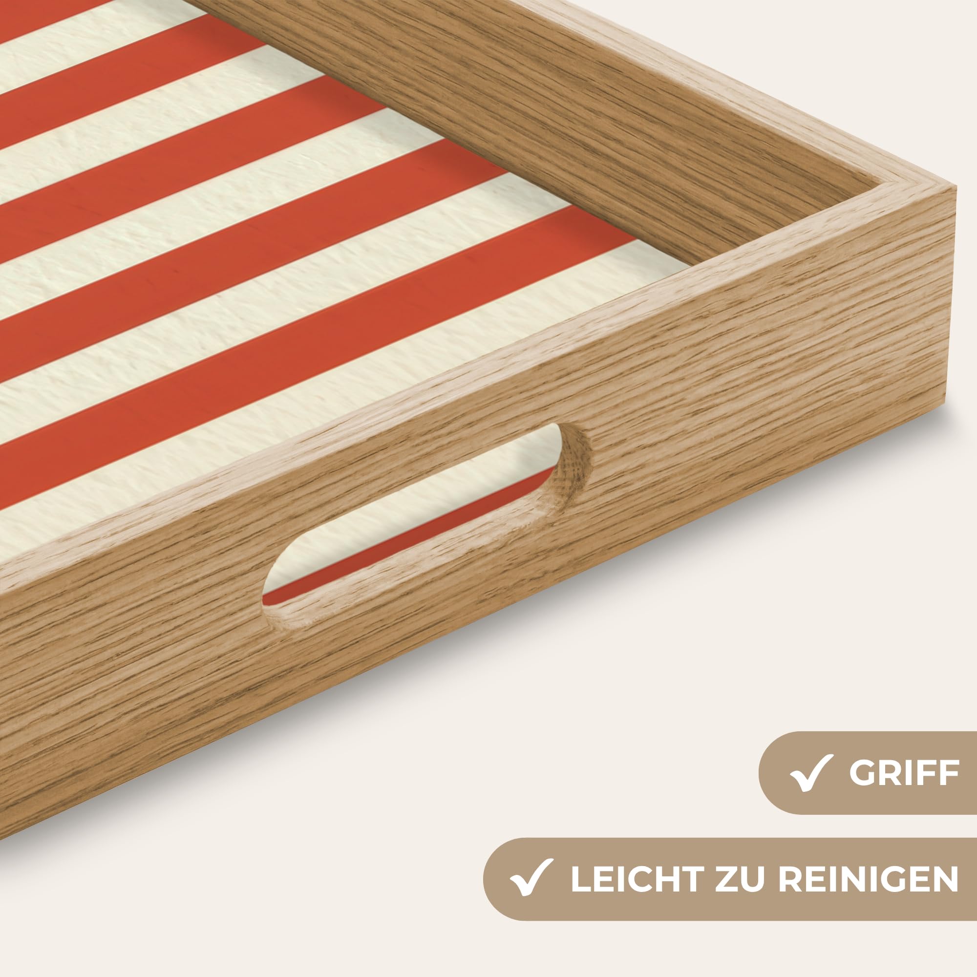 Holztablett Rechteckig 50x35 cm Küchentablett Servier Tablett Eiche Serviertablett Holz Servierplatte Mit Henkel Tray Kaffeetablett Erdbeere - Streifen - Rot