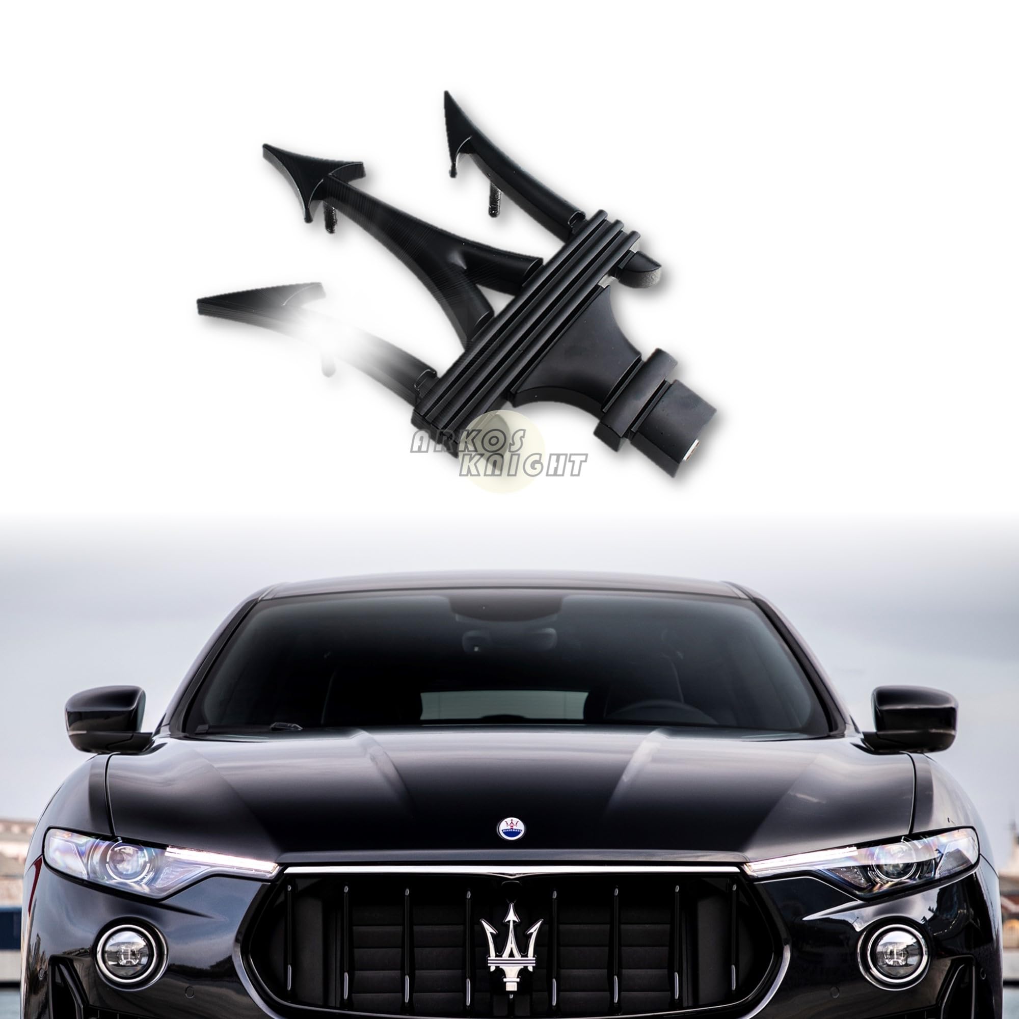 3D Front Grille Emblem,Meserrati Trident Badge Compatible with Qvattroporte,Ghiblii,GT Series Accessories(MatteBlack)