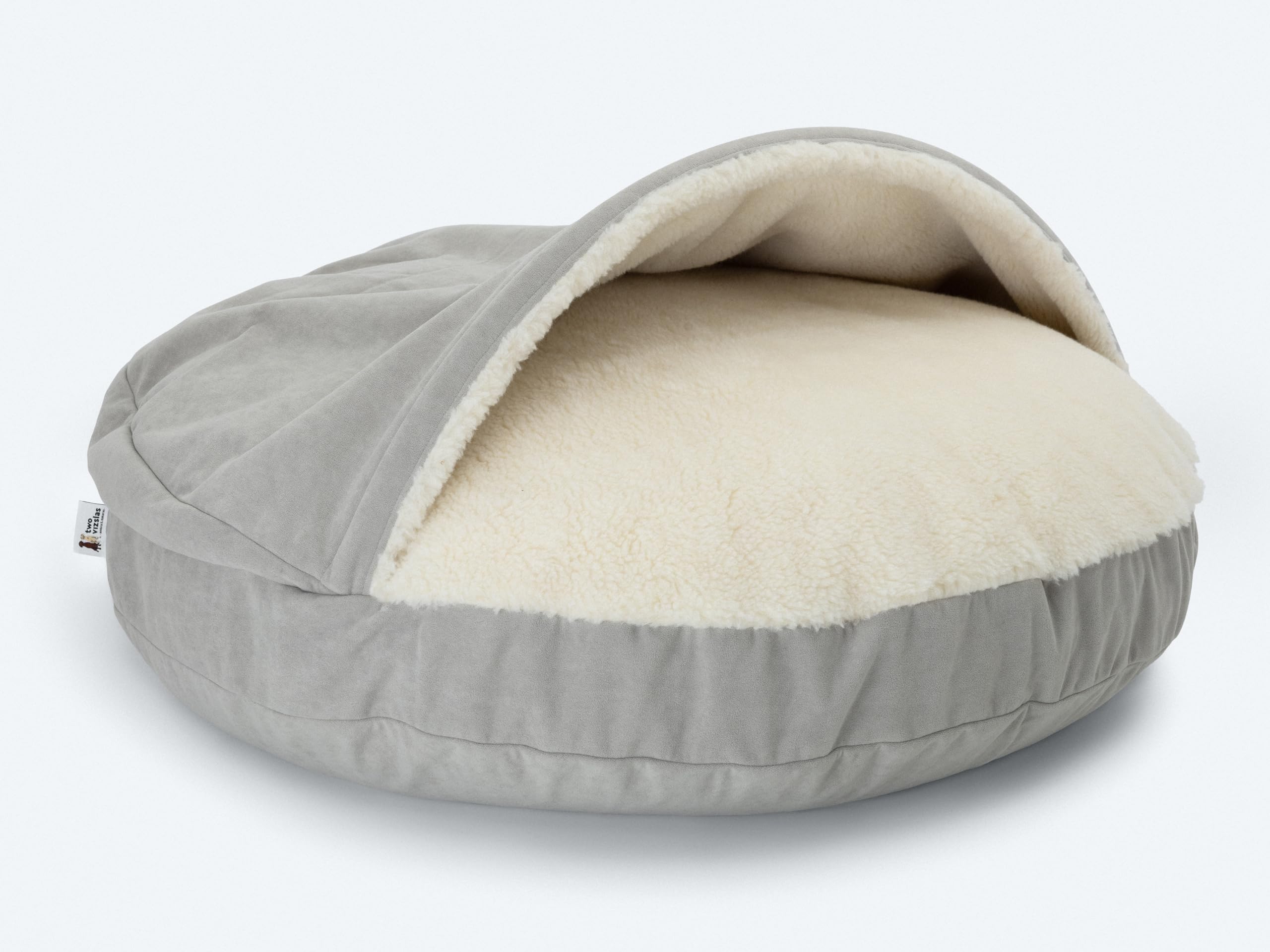 Premium Höhlen-Hundebett für mittelgroße Hunde, Größe M (85 cm), waschbar, austauschbare Teile, gemütlich, warmes Flauschiges Bett zum Liegen innen oder Oben | Hellbeige