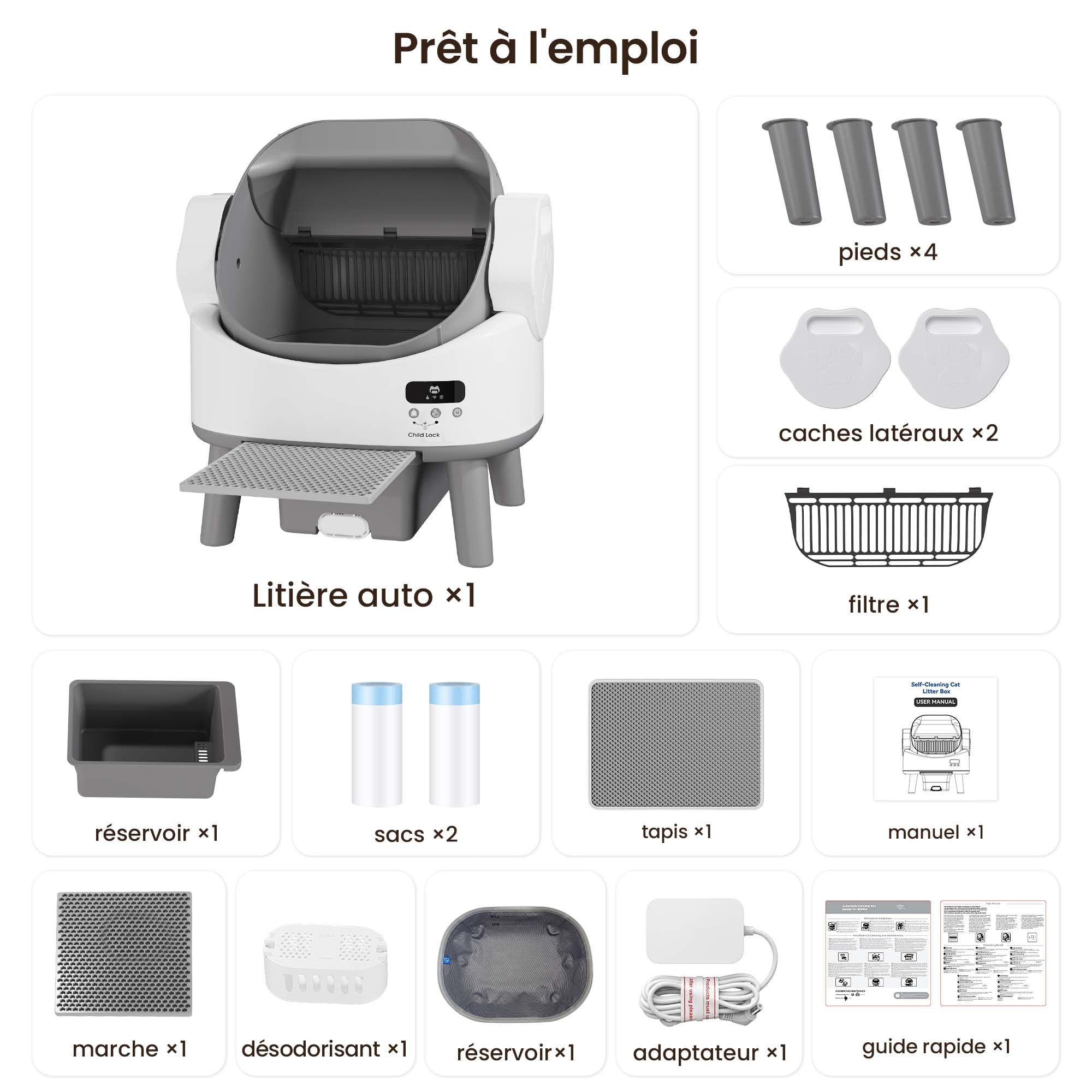 JUMMICO Litière Auto-nettoyante Grande capacité, litière électrique Automatique avec capteurs de sécurité quadruples, Utilisation Facile & contrôle des odeurs, pour Grands Chats jusqu'à 10 kg