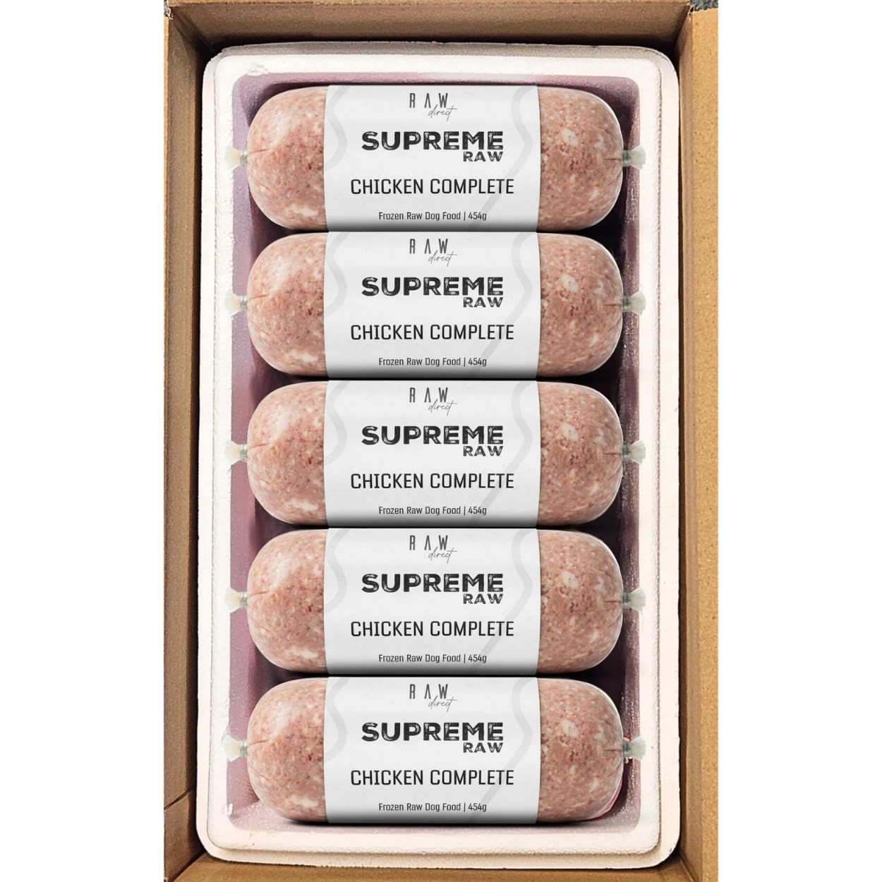 RAW DIRECT Supreme Raw Frozen BARF Dog Food - 454g Rolls - Variety Flavours – Box of 10, 20, 30 Rolls - Premium Natural Barf Diet - High-Protein, Grain-Free & Nutrient-Rich (10, CHICKEN COMPLETE) — image 1