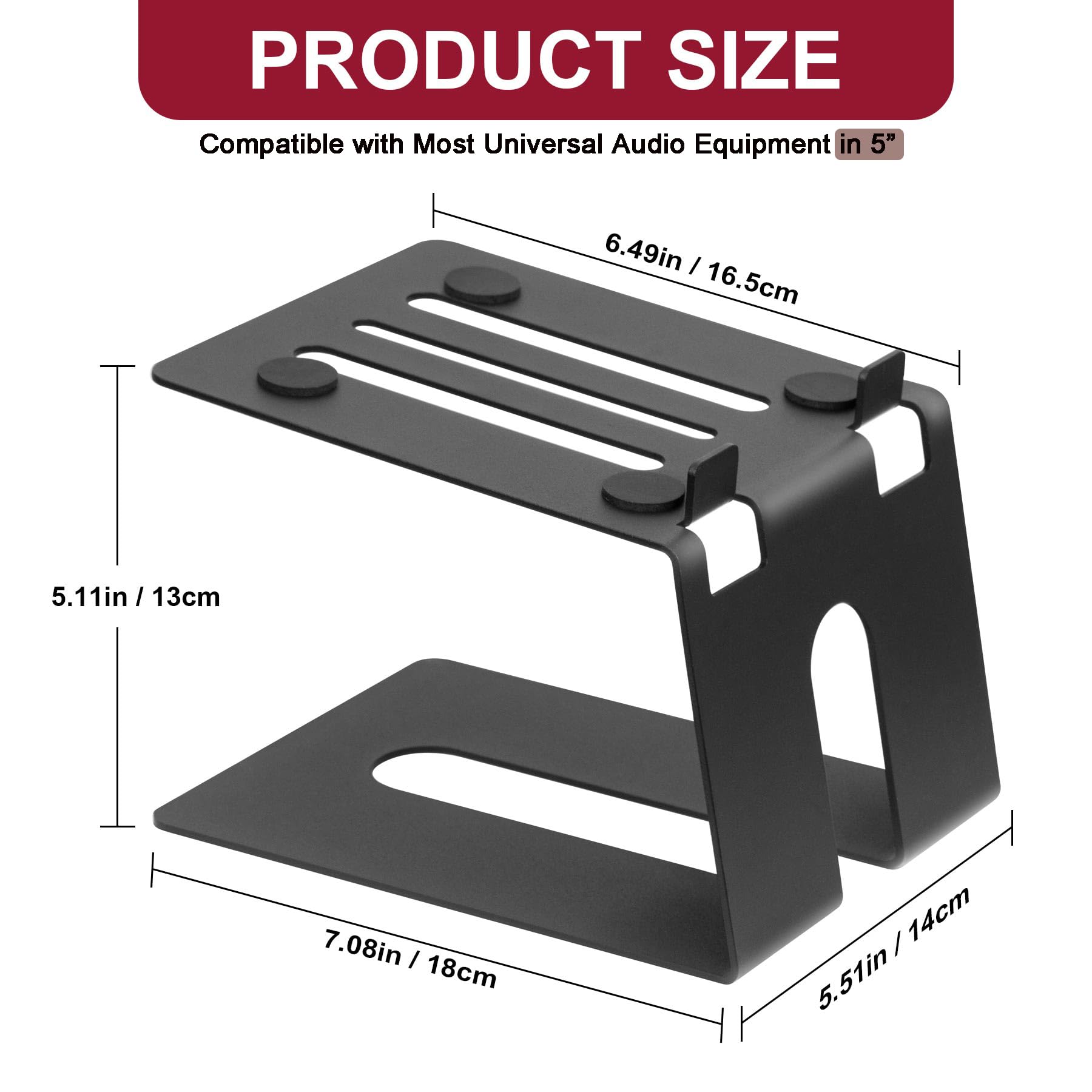 MUZZIOU Desktop Speaker Stand 1 Pair, Studio Monitor Stands 5° Incline Design, Black Metal Desk Speaker Riser with Vibration Absorption Pad, Heavy Duty Speaker Stands Desk for Bookshelf