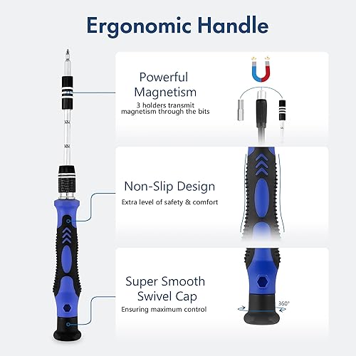 Miniatura 10 de XOOL - Kit de destornilladores de precisión kit de herramientas de reparación electrónica 62 en 1 kit de controlador magnético con eje flexible