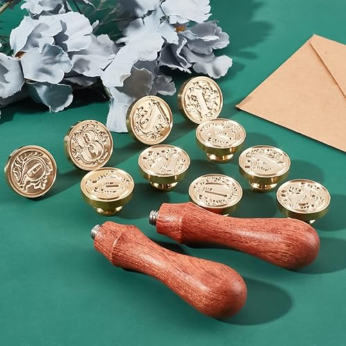 Miniatura 5 de CRASPIRE Juego de sellos de cera, 10 cabezales de sello de cera, diseño de números del 0 al 9 con mango de madera para sobres de invitaciones,