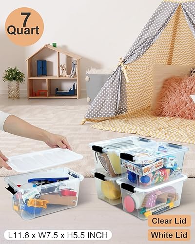 Miniatura 6 de Contenedores de almacenamiento de plástico con tapas, paquete de 6, contenedores de almacenamiento de 7 cuartos de galón con pestillo de hebilla