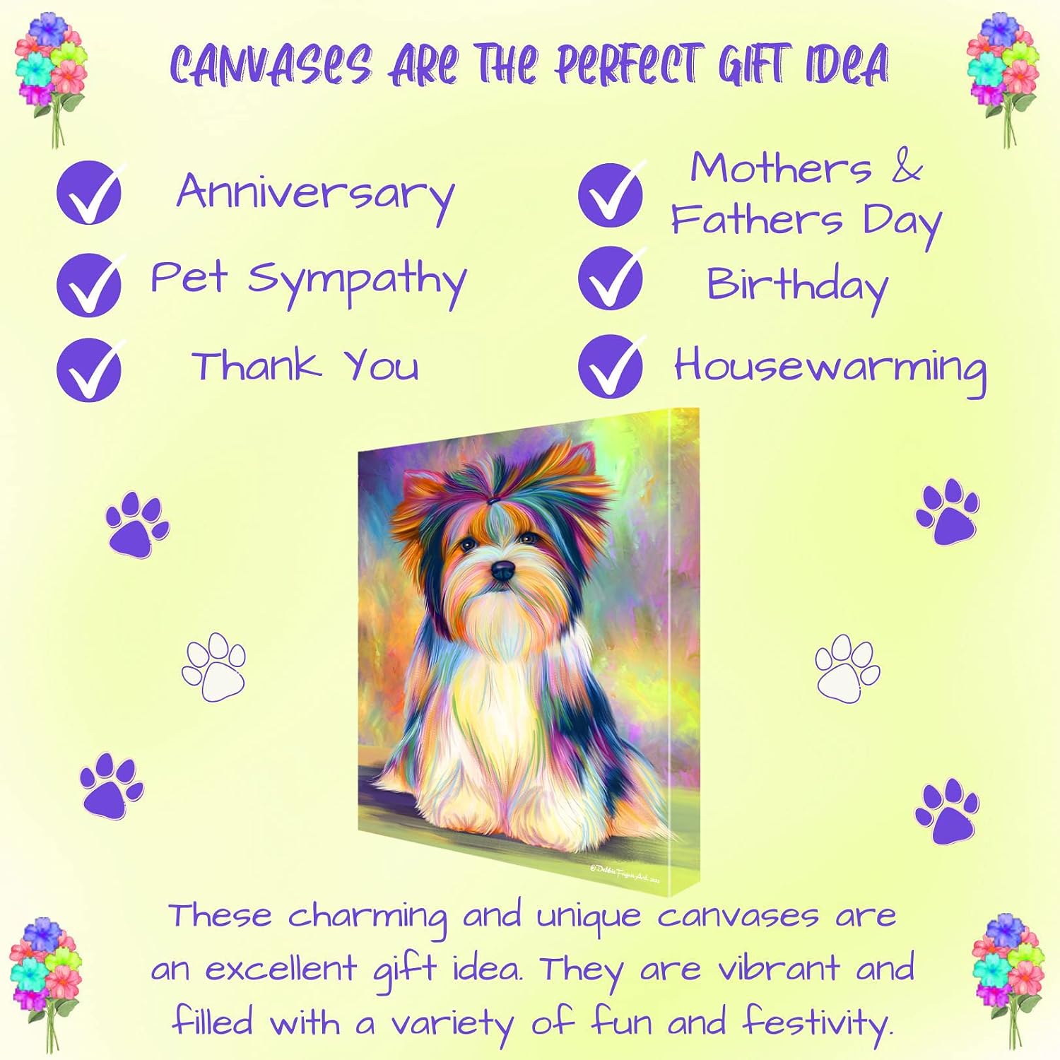 Doggie of the Day Paradise Wave with Biewer Terrier Dogs Canvas Wall Art - Premium Quality Ready to Hang Room Decor - 1.5" Thick Canvas Wrap 16" x 20"