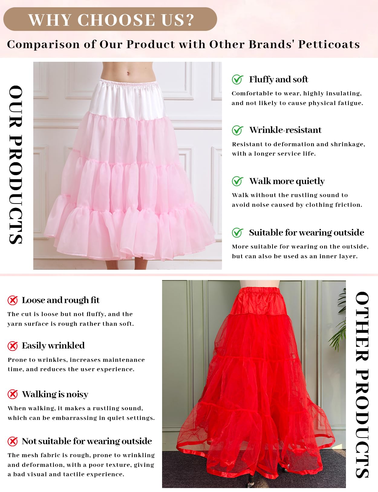 BEAUTELICATE Sottogonna Tulle Lunga 50s Sottogonna Sposa Crinolina Vintage Gonna Linea A per Matrimonio Rockabilly Abito Carnevale Halloween