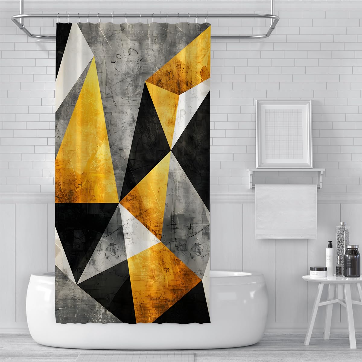 Rideau de Douche déco Salle de Bain Art géométrique W150xL200 cm