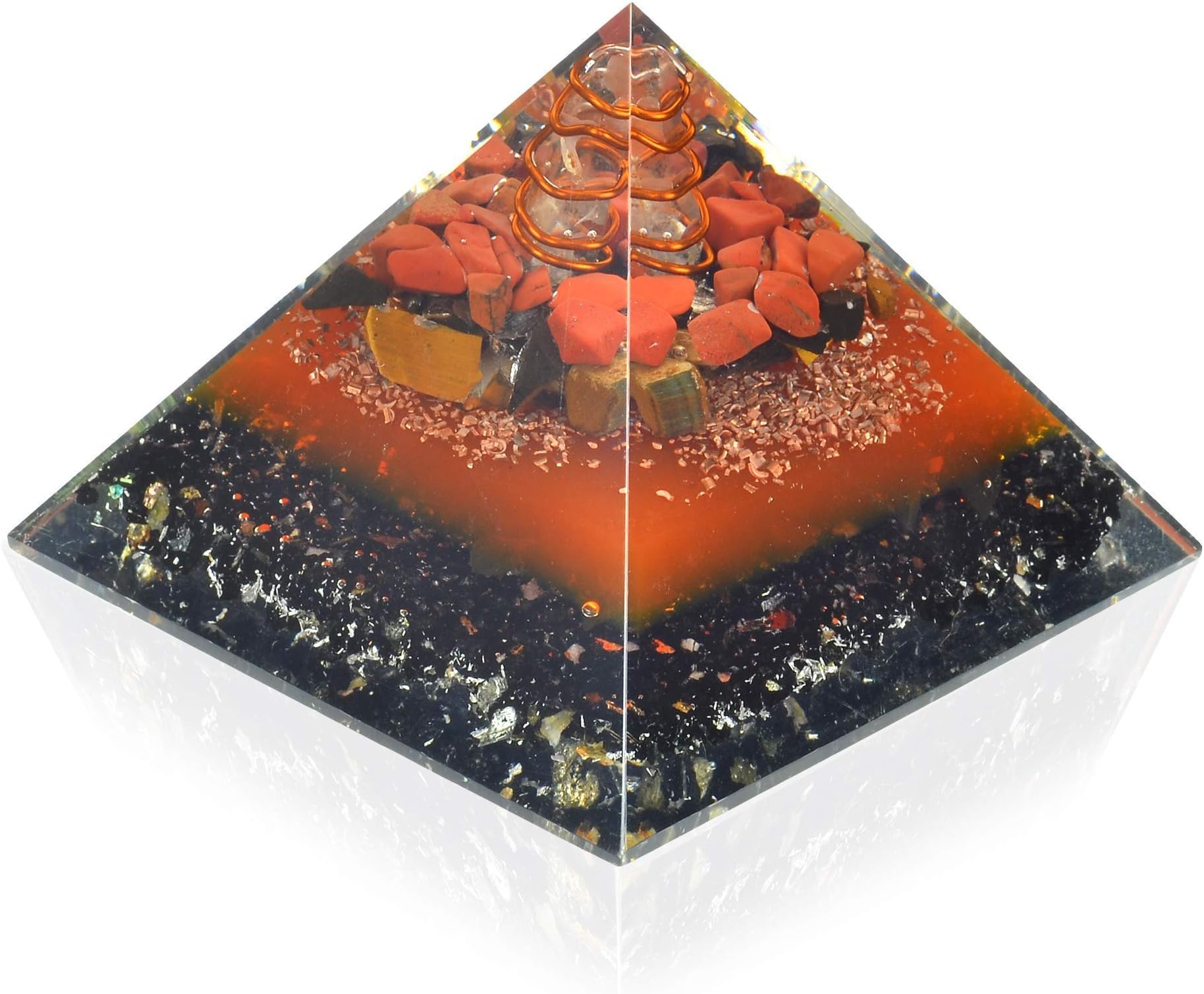 New Orgonite Pyramid Energy Generator | For Balancing Energy | Red Jasper | Shungite | Tiger Eye | Black Tourmaline Orgone Pyramid for Meditation & Yoga
