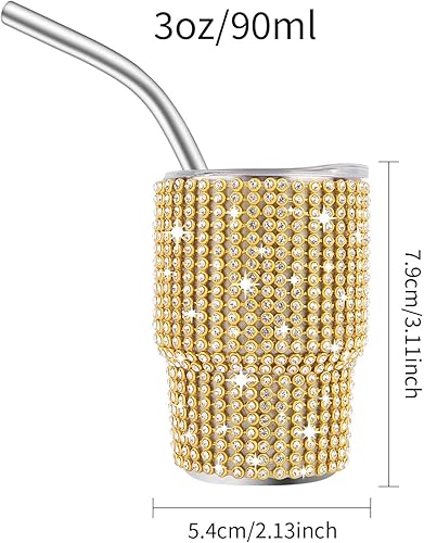 Miniatura 2 de INSTOME Bling Mini vaso de chupito, vaso de chupito de 3 onzas, vaso de chupito de diamante con pajilla, vaso de chupito pequeño con purpurina para