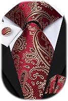 Hi-Tie Men's Silk Paisley Necktie Set with Pocket Square & Cufflinks - Wedding Business Formal Tie Gift