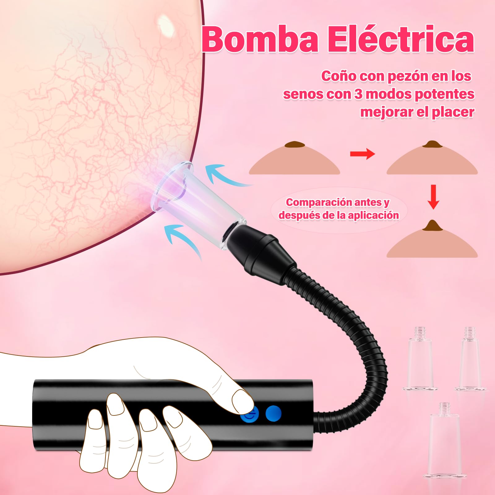 Juguetes sexuales para mujeres Bomba de clítoris Eléctrica, Bomba eléctrica Sistema de bomba de vagina intensa con válvula de liberación de vacío, Bombas de vacío de 5 tamaños para todas las femenino