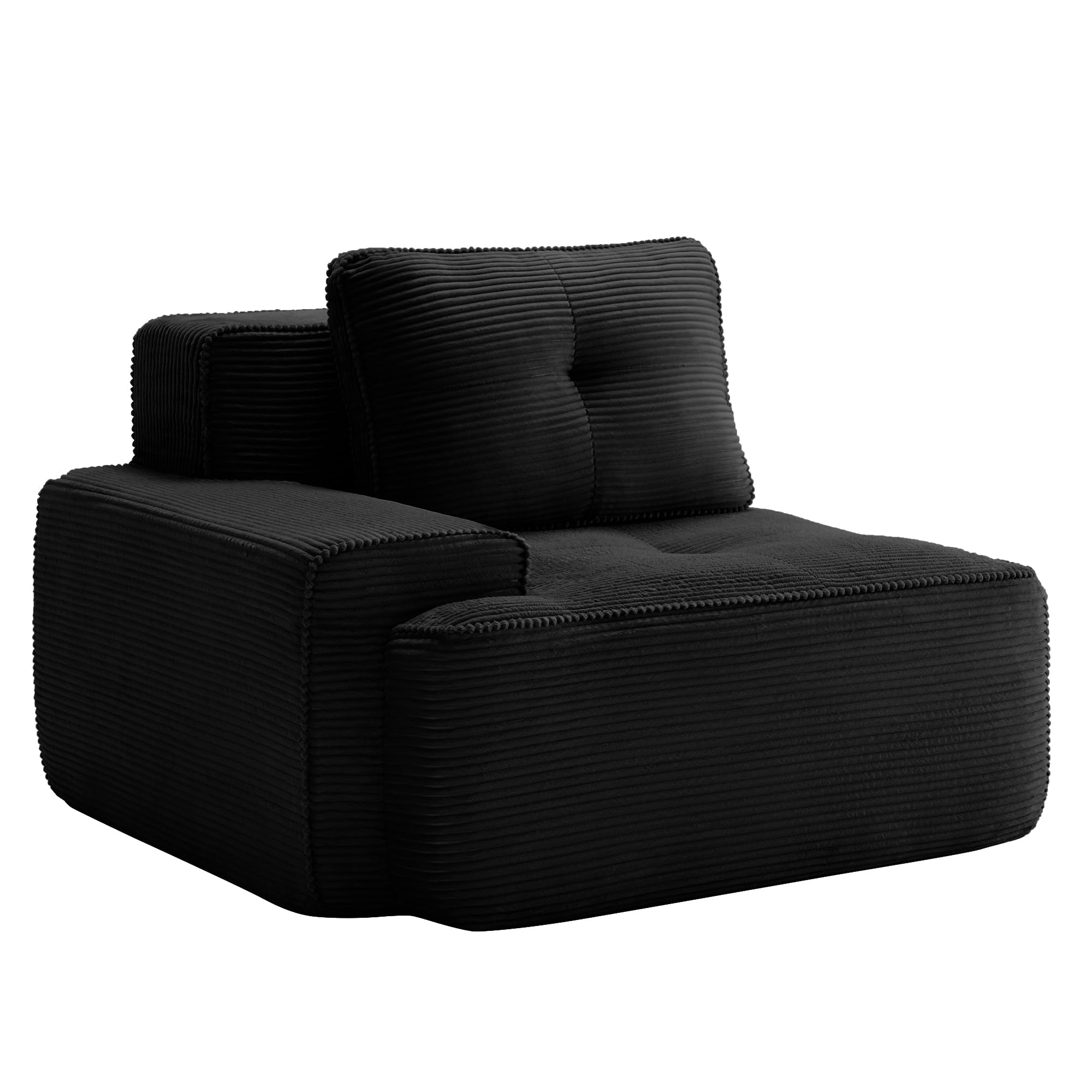 Schwarzes modulares Cord-Sofa – Wolken-Einzelsitz, 32D-Kaltschaumkissen, tiefer Sitz, rutschfeste Unterseite, Plüsch, Wohnzimmermöbel, gemütliches und stilvolles Design