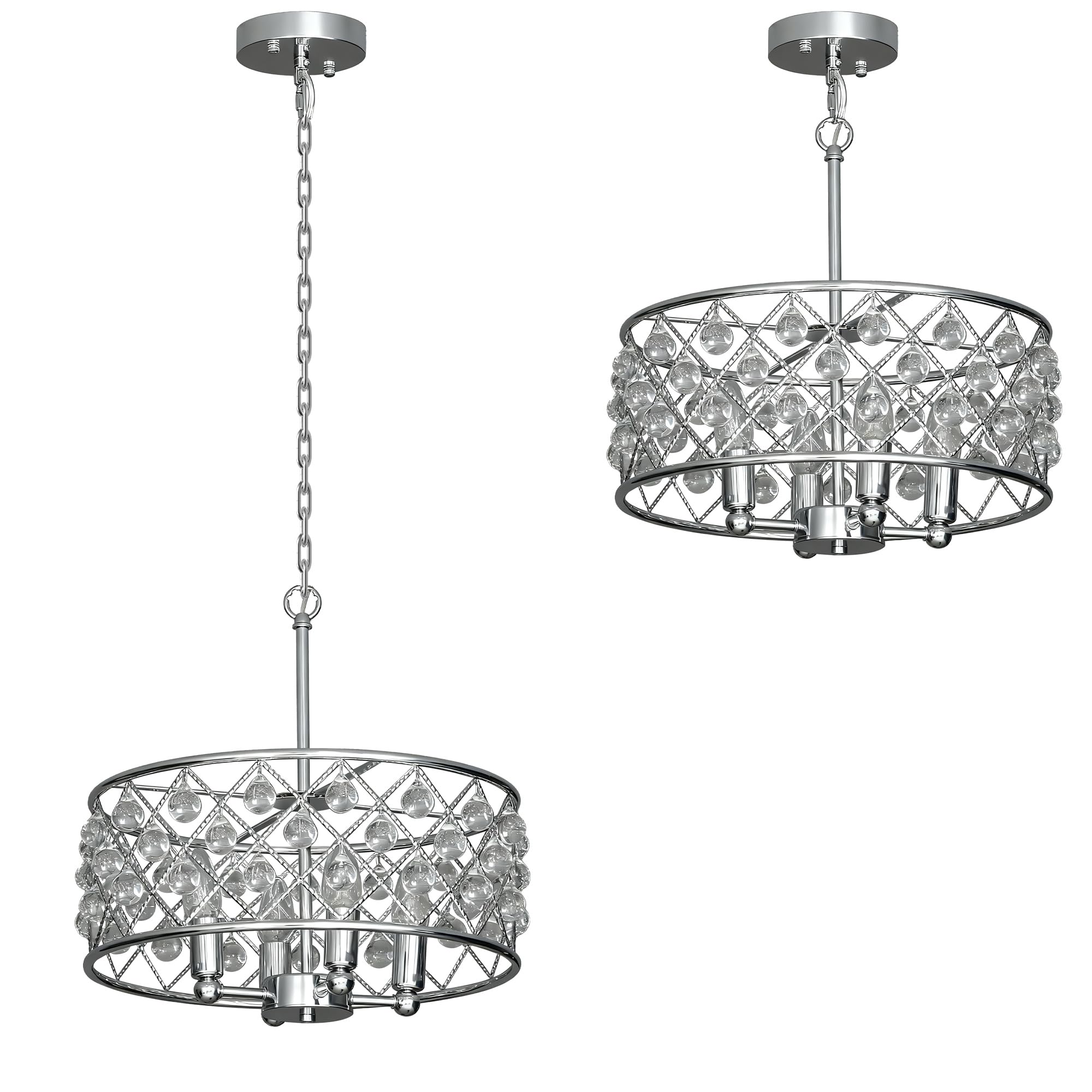 Homcom Unisex Silver Ceiling Light With Adjustable Height, Modern Crystal Chandelier In