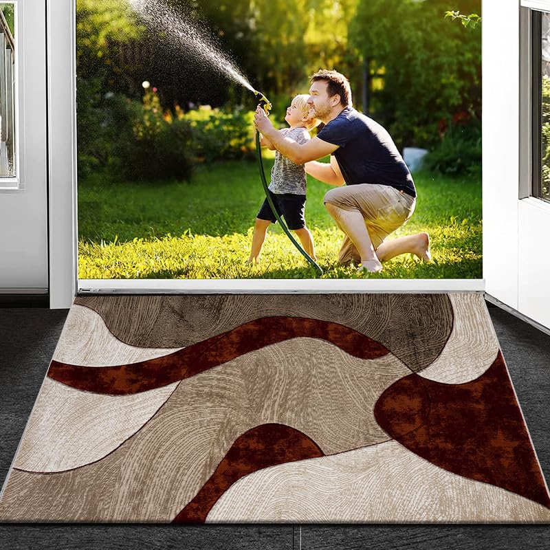 Rugs Inn Velvet Curve - Non-Slip Door Mat - Washable Doormat, Suitable for Indoor/Outdoor Use, Heavy Duty Dirt Trapper and Water Absorbent (Rust, 50x80 cm)