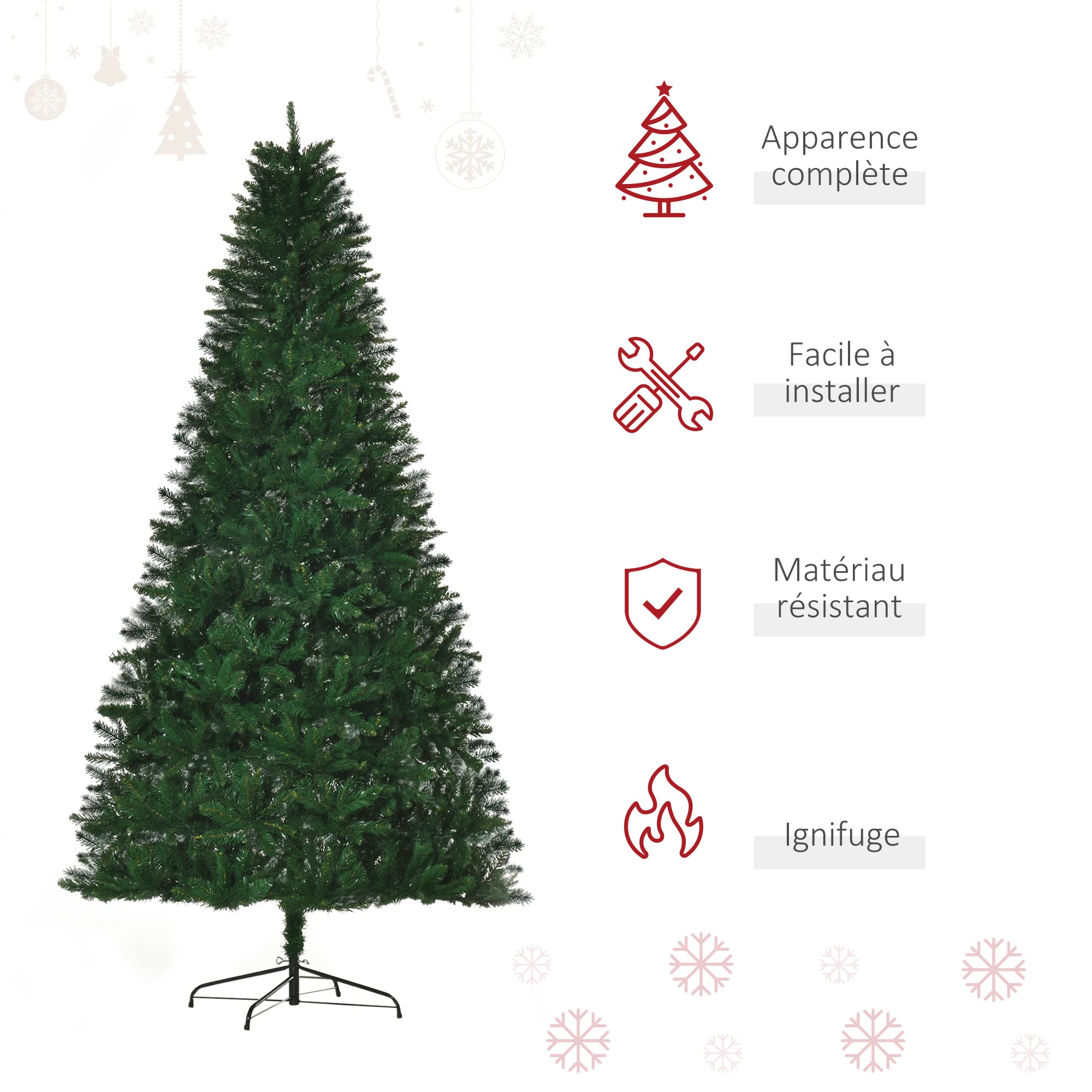 HOMCOM - Árbol de Navidad Artificial (240 cm, 1499 Ramas Espinas, imitación Nordmann, Gran realismo, Color Verde