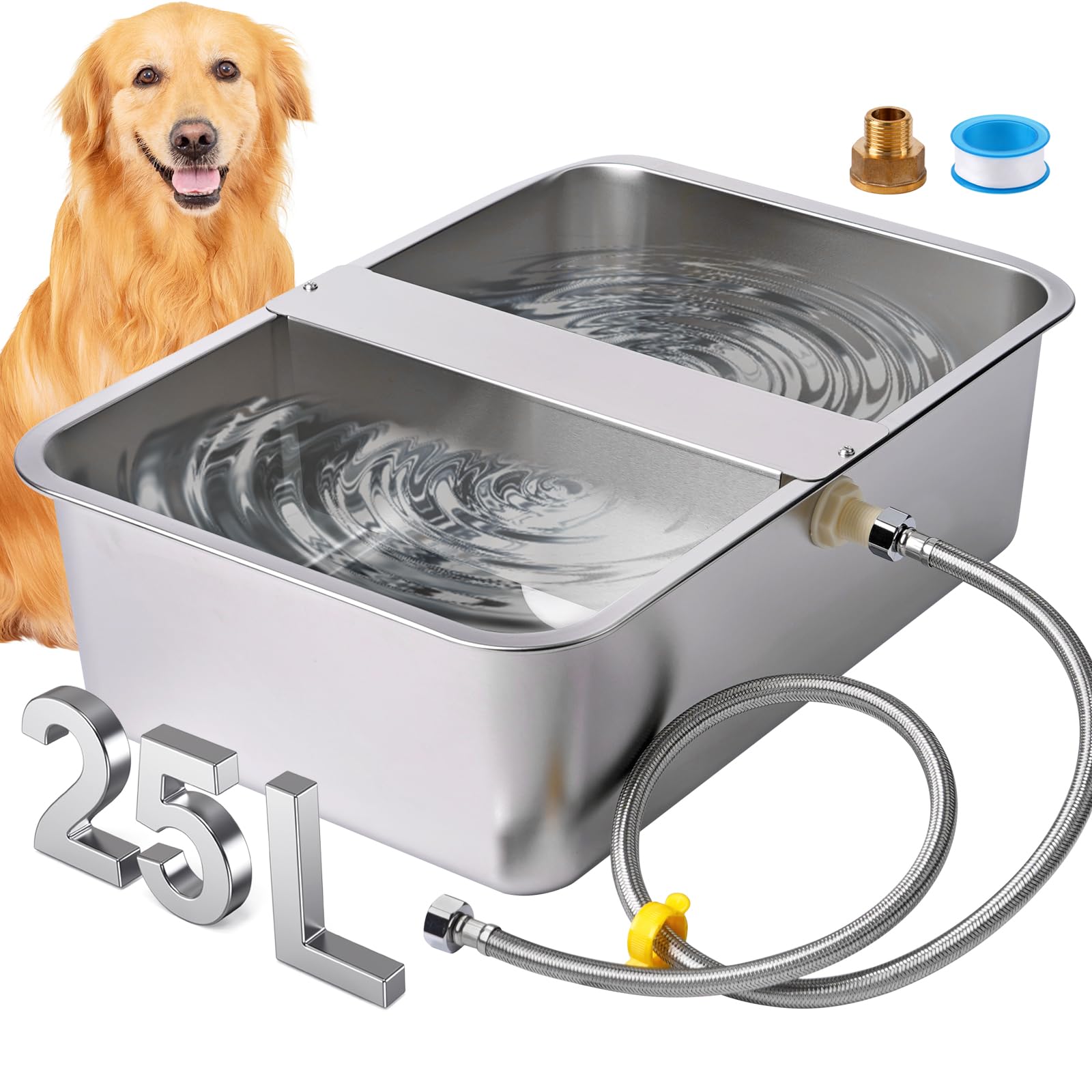 25 Litre Automatic Dog Waterer in Extra Large Stainless Steel, Ideal for Large Breed Dogs, Cats, Hens and All Types of Livestock