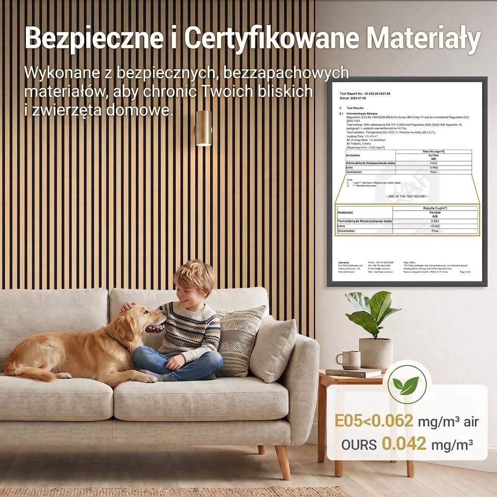 TONOR Drewniane panele akustyczne, 6 sztuk 240 x 20 cm – 2,88 m², panele ścienne, drewniane panele ścienne jako płyty wygłuszające, dekoracja ścienna z drewnianych lameli, izolacja akustyczna, do