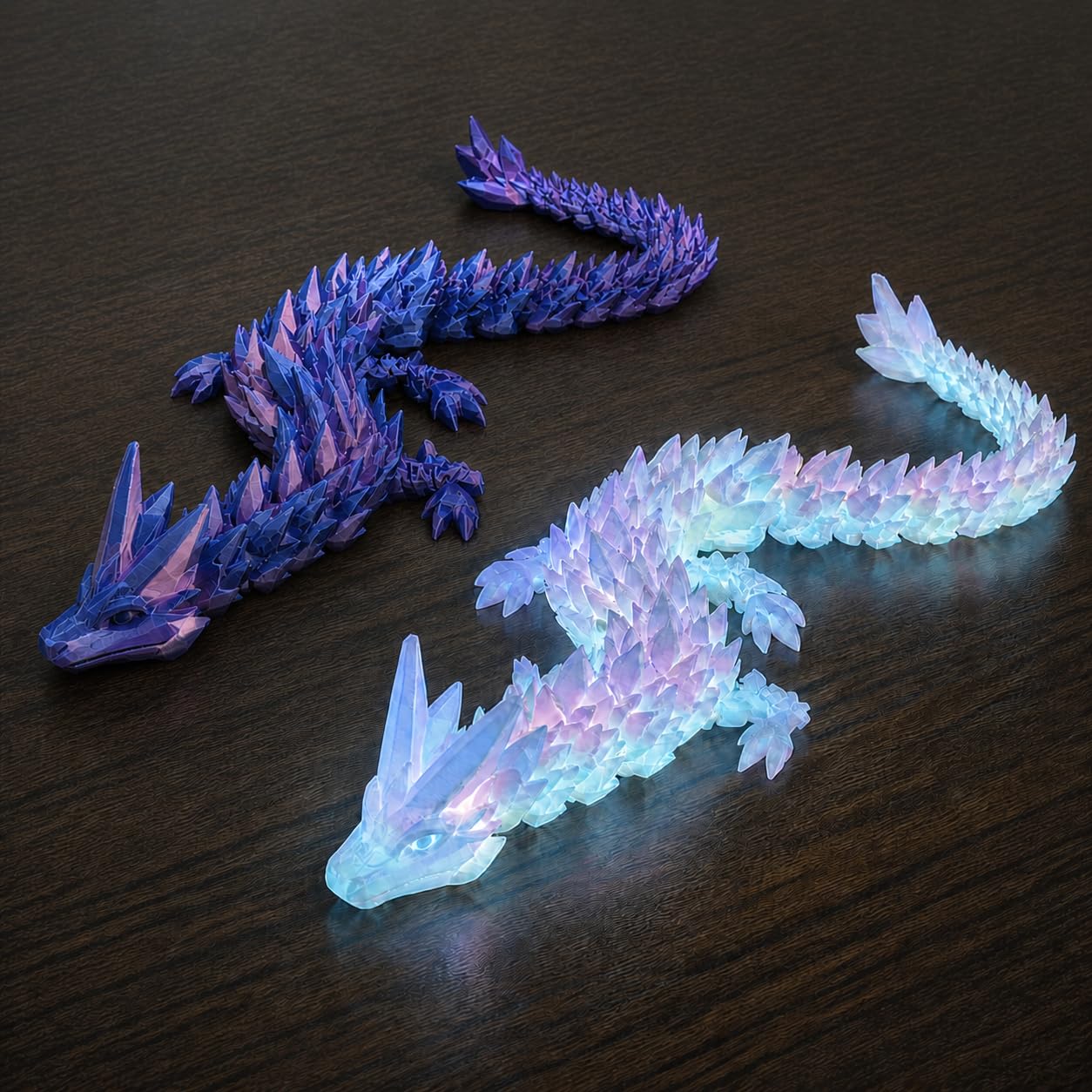 3D Printed Dragon Set, 2-Pack Purple And Glow In The Dark