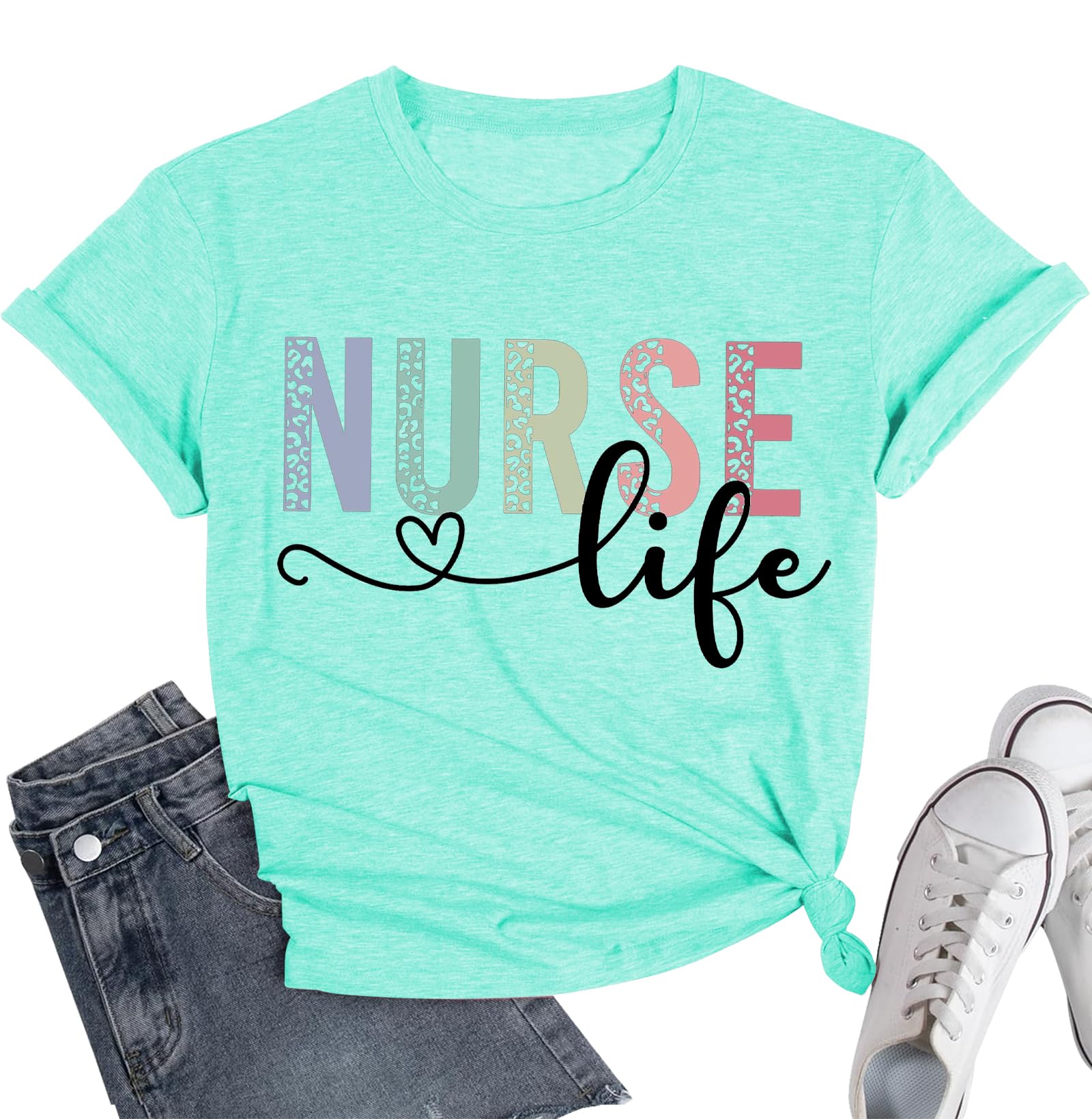 Women Nurse Shirts Nursing Life Letter Short Sleeve Register Nurses Inspirational Tee