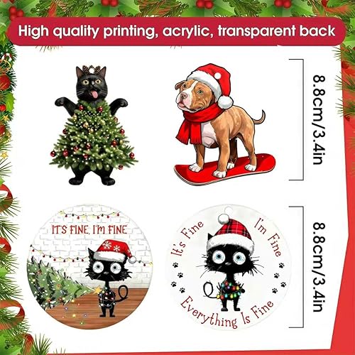 Miniatura 2 de Adornos de Navidad 2025, decoraciones de Navidad de gato negro, lindos adornos de gato gritando para colgar en el árbol, decoración de Navidad de