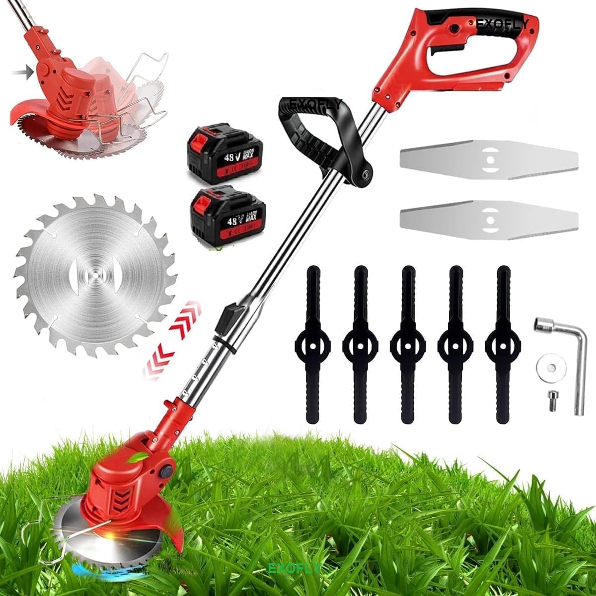 EXOFLY Cordless Grass Trimmer, Electric Weed Eater 3-in-1 Lightweight Push Lawn Mower & Edger Tool, Grass Edger with 3 Types | Lightweight & Portable | Lawns & Gardens for Home Garden, Lawn, Yard