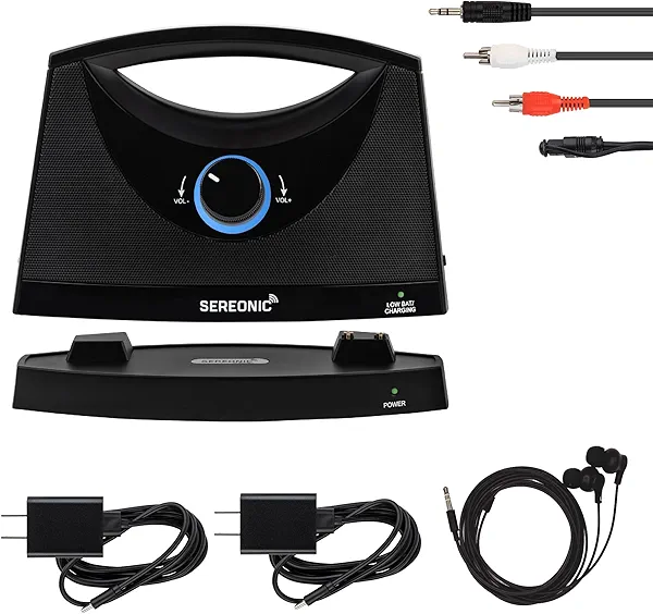 SEREONIC PRO Portable Wireless TV Speakers for Smart TV Without The Blaring Volume, Ideal for Elderly and Hard of Hearing with Extra Earbuds and Power Adapter - 100ft Range (Black)