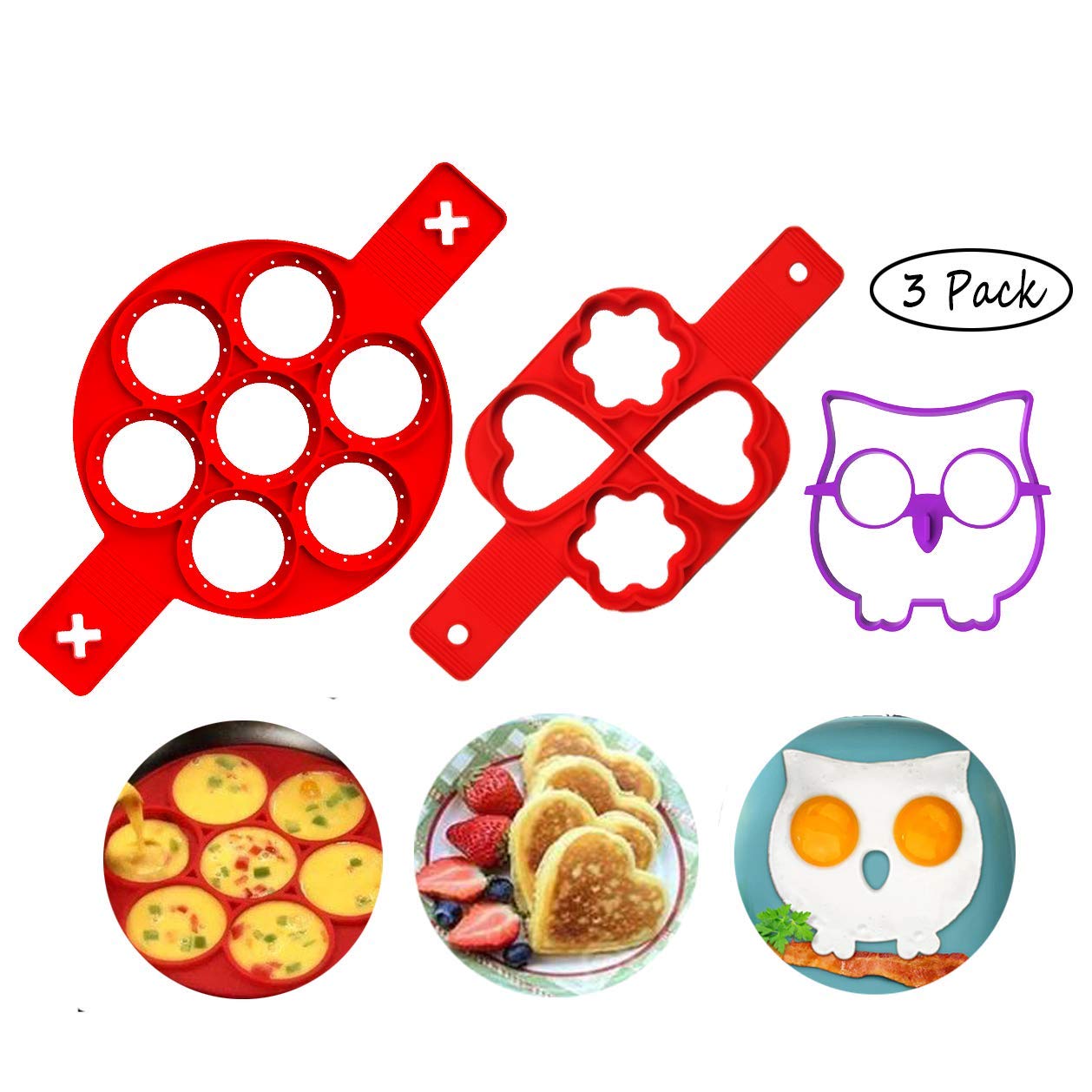 Pancake Mold Maker, AuroTrends Silicone Egg Molds 2 Pack Nonstick