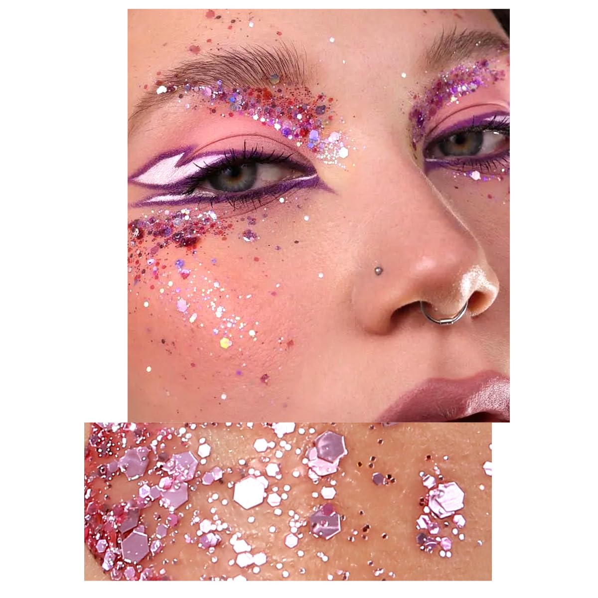 Gel per il corpo, Mardi Gras Face Glitter Make up, scintillanti glitter per capelli grossi, cantanti concerti festival, accessori rave sirena glitter per il viso (#03 rosa)