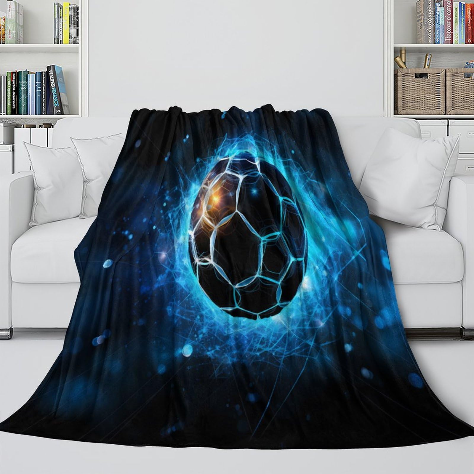 stampa 3D SoccerBall coperta da pisolino microfibra biancheria da letto leggera coperta da viaggio compatta e morbida anti-pilling per viaggi DigitalArtStyle 70×80inch(180x200cm)