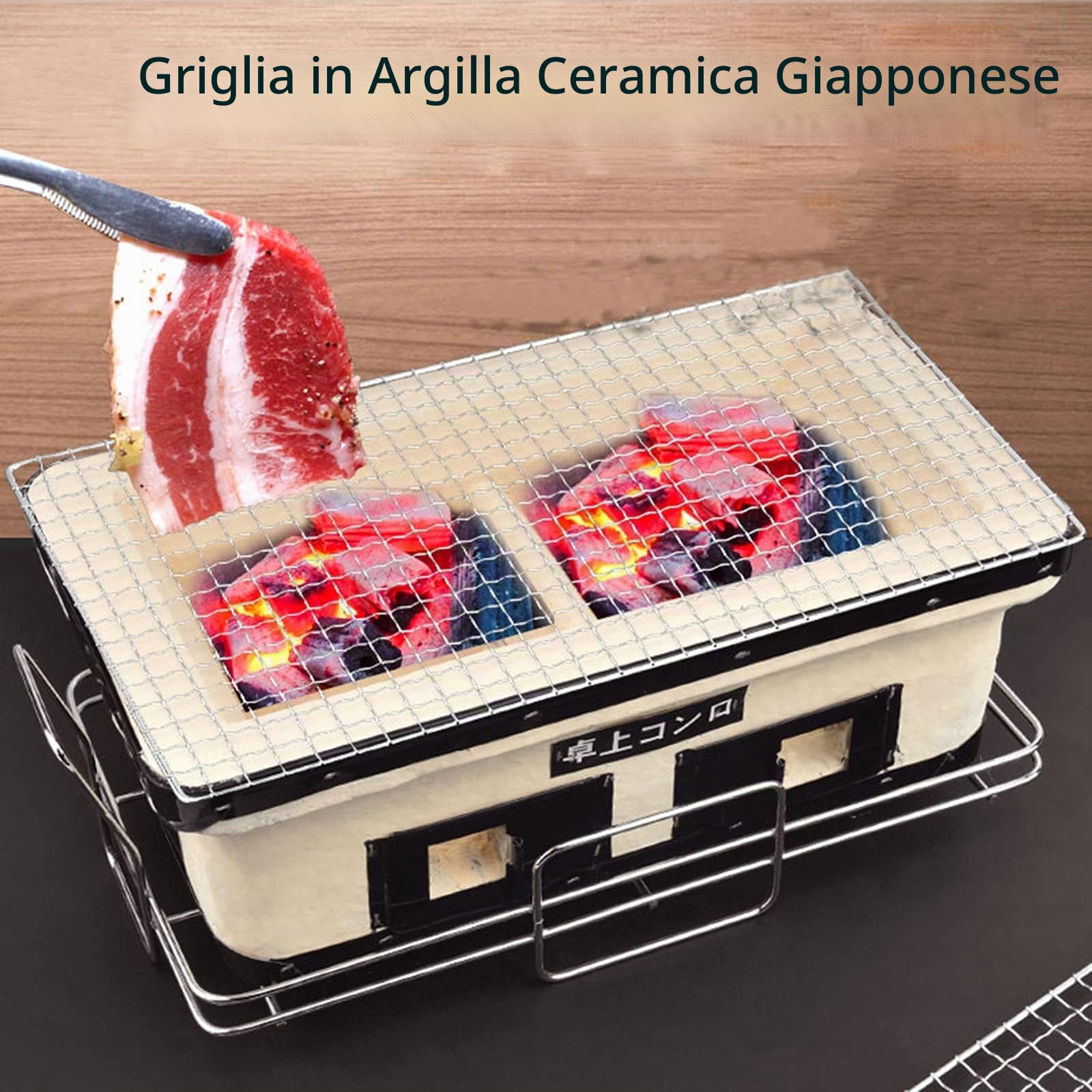 Barbecue A Carbonella, Rettangolare Giapponese Griglia in Ceramica Di Argilla Ripiano Del Tavolo Carbone Yakiniku Grill Hibachi Cooker Fornello A Carbone Per All'aperto, Interno, Beige