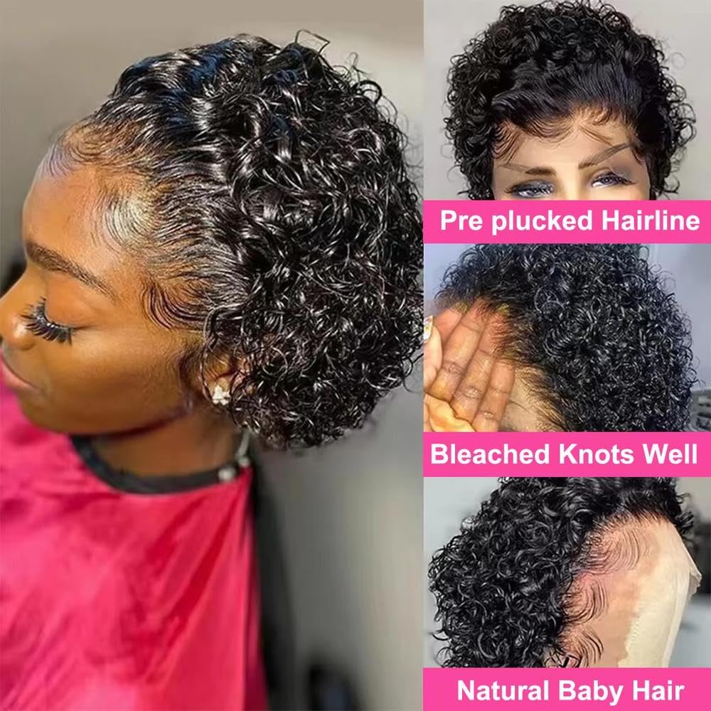 Haarpflege 13x1 Transparente Spitze Front Echthaar Perücke Kurze Lockige Bob Perücken Brasilianische Wasserwelle Für Frauen