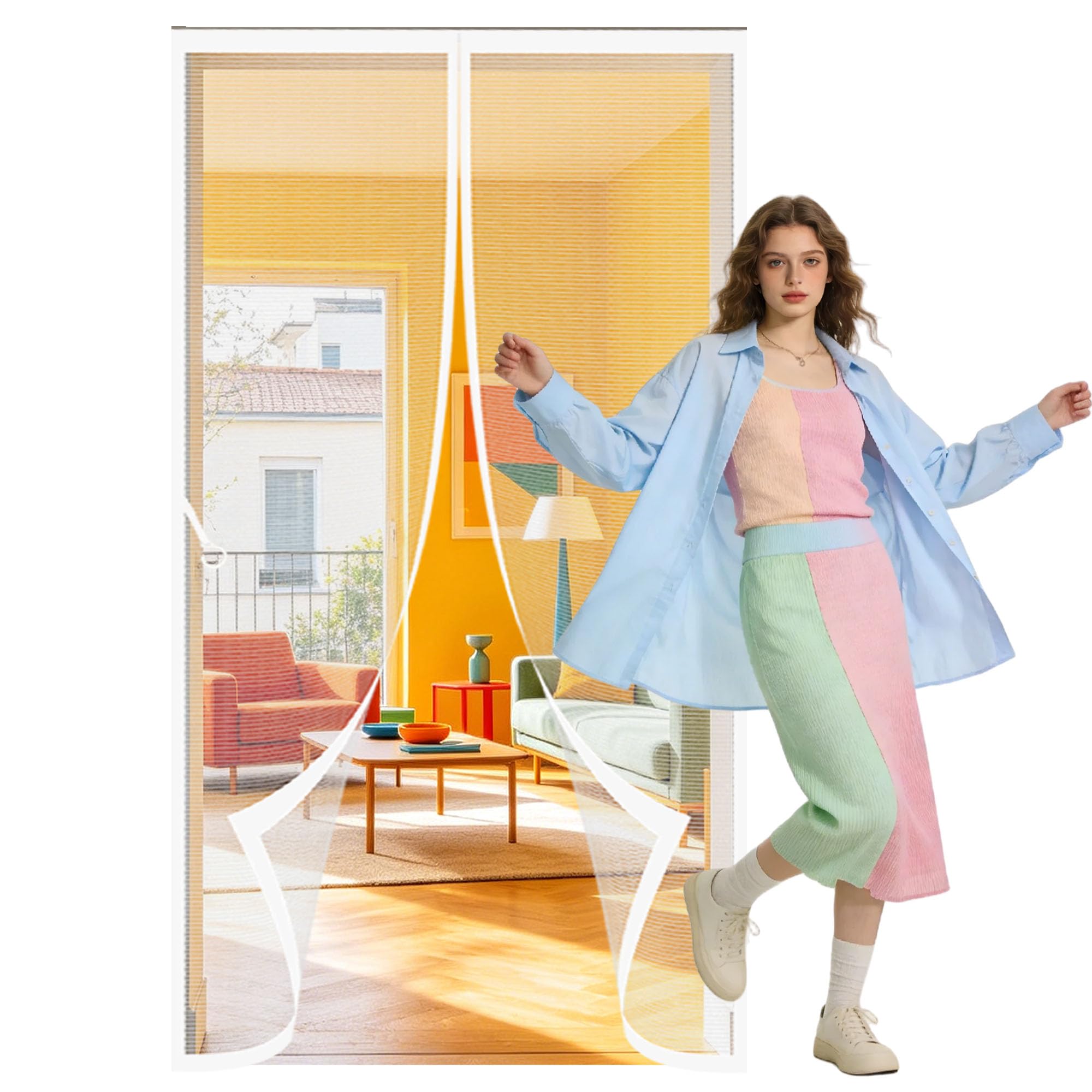 Moustiquaire magnétique pour salon et balcon en maille blanche
