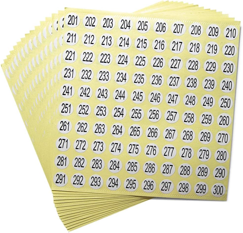 dealzEpic - Number Stickers -201 to 300 Round Self Adhesive Stickers | Inventory/Storage Organizing Stickers - Set of 15 Sheets
