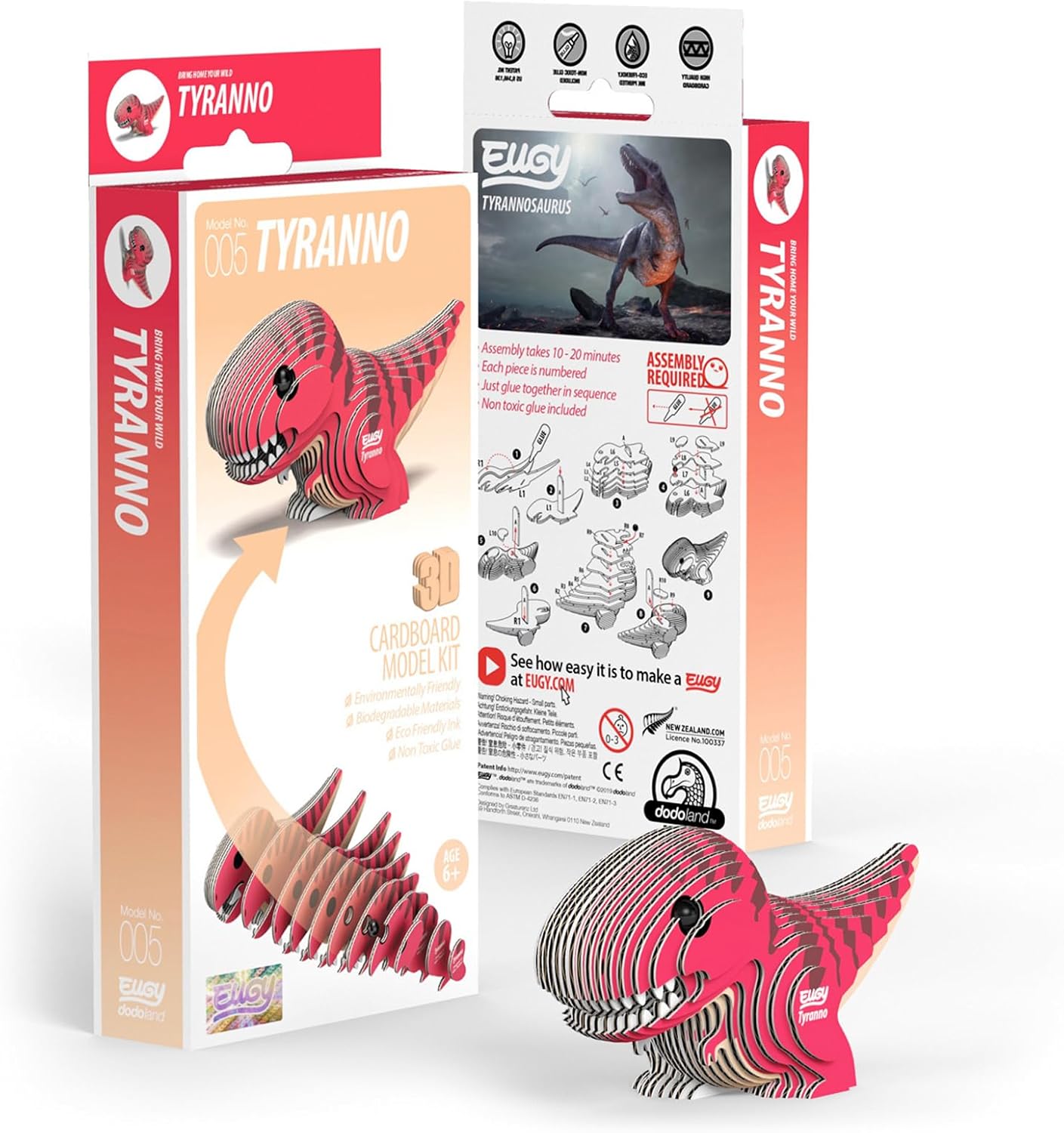 Eugy Tyrannosaurus Rex Dinosaur 3D Puzzle, 22 Piece Eco-Friendly Educational Toy Puzzles for Boys, Girls & Kids Ages 6+