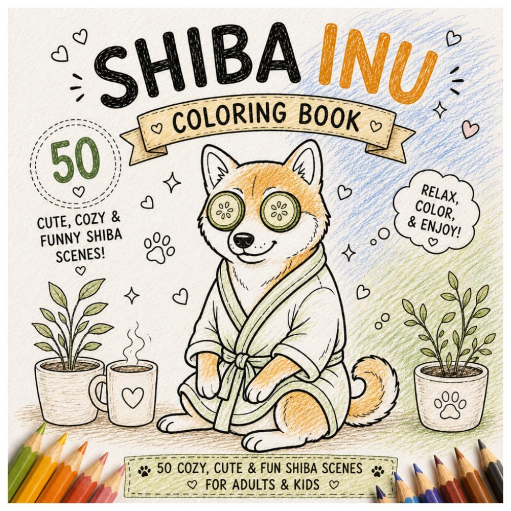 Shiba Inu Adventures Coloring Book: 50 Cute, Cozy & Funny Shiba Inu Scenes for Adults & Kids — Relaxing Single-Sided Coloring Pages (Cozy Dog Adventures Coloring Book Series)