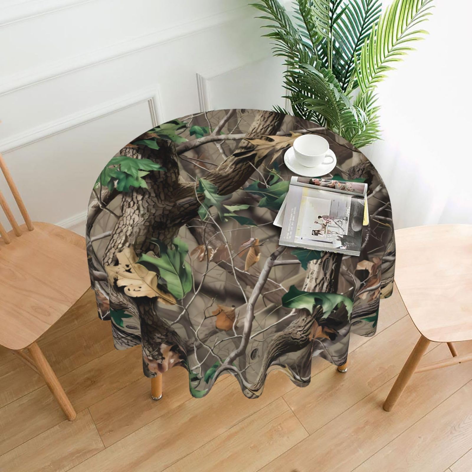 HJFCZH Hardwoods Green Camo Prints Round Decorative Tablecloth 60in - High-Grade Polyester Throw for Dinners, Weddings & Everyday Use