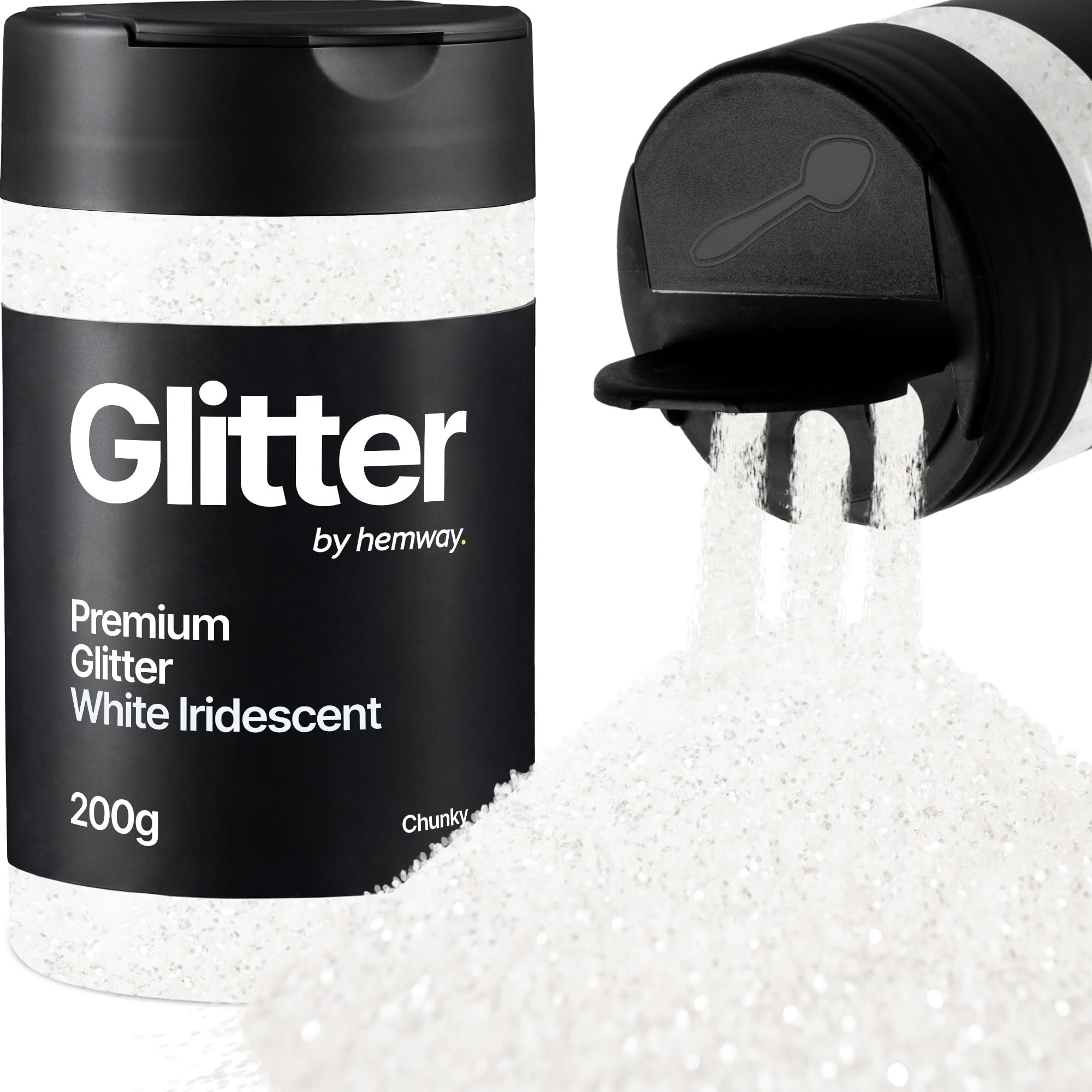 Hemway White Iridescent Glitter Shaker, 200g Chunky Glitter for Crafts Metallic Flake Sequins for Resin & Epoxy Crafts for Decorating, Halloween, Christmas, Nail, Face, Art