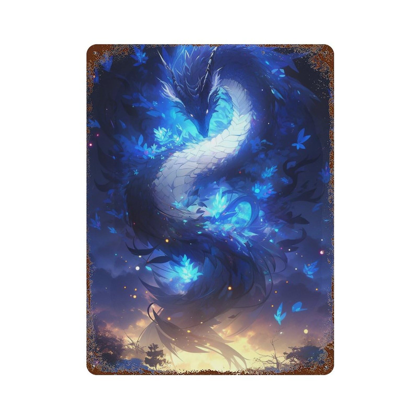 Enchanted Dragon Fantasy Artwork 15.7"x11.8" Rustic Tin Plaque, Novelty Wall Decor for Bistro, Counter And Cafe Decor