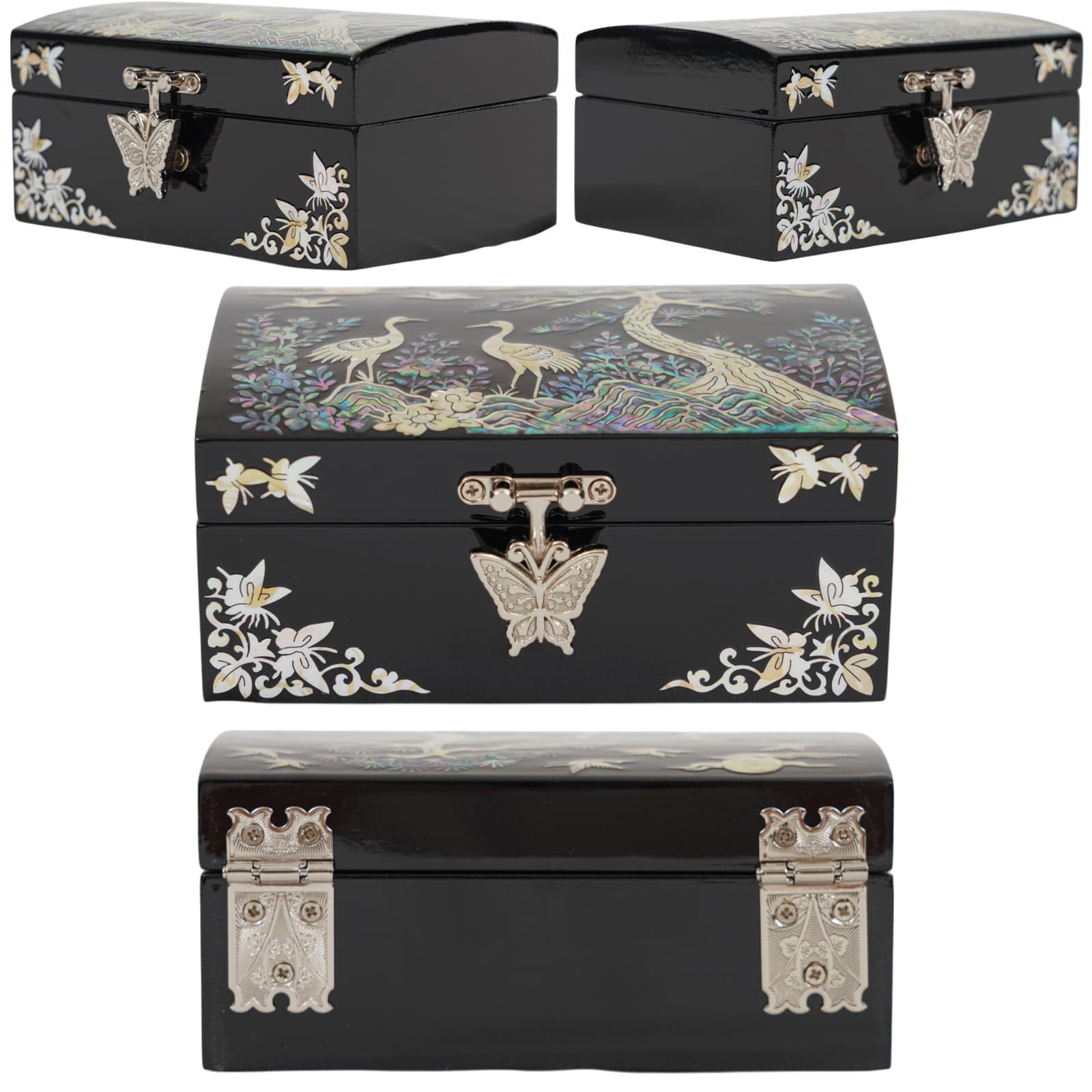 February Mountain Mother of Pearl Small Korean Jewelry Box - Unique Gifts Wooden Box Sister birthday gifts from sister, christmas gifts for women birthday unique gifts for her Oriental Room Decor: Black-Crane