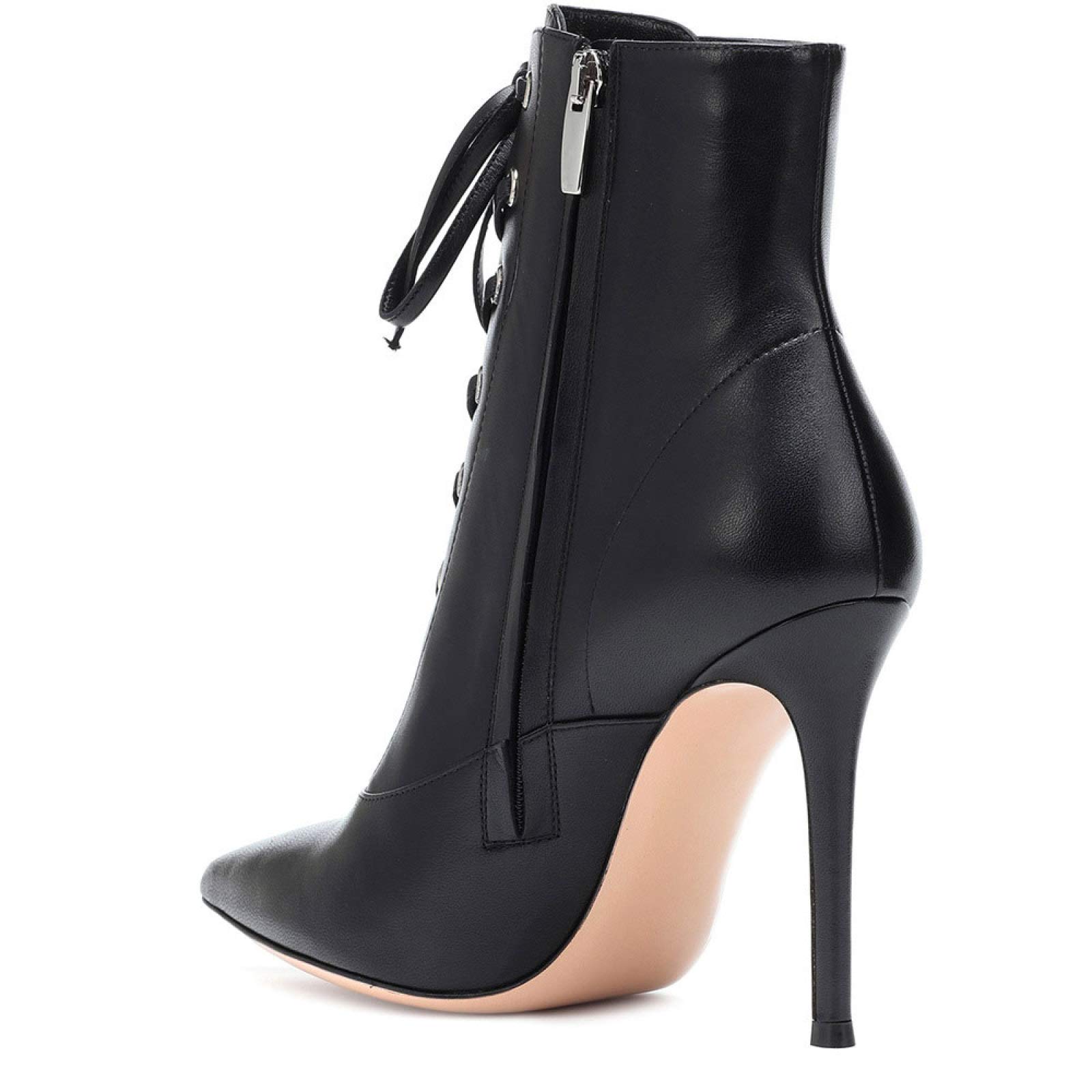 Talon Aiguille Talons Hauts 13CM pour Femmes à Lacets Bout Pointu Bottes à Talons Aiguilles Mat 34-46,Black-40