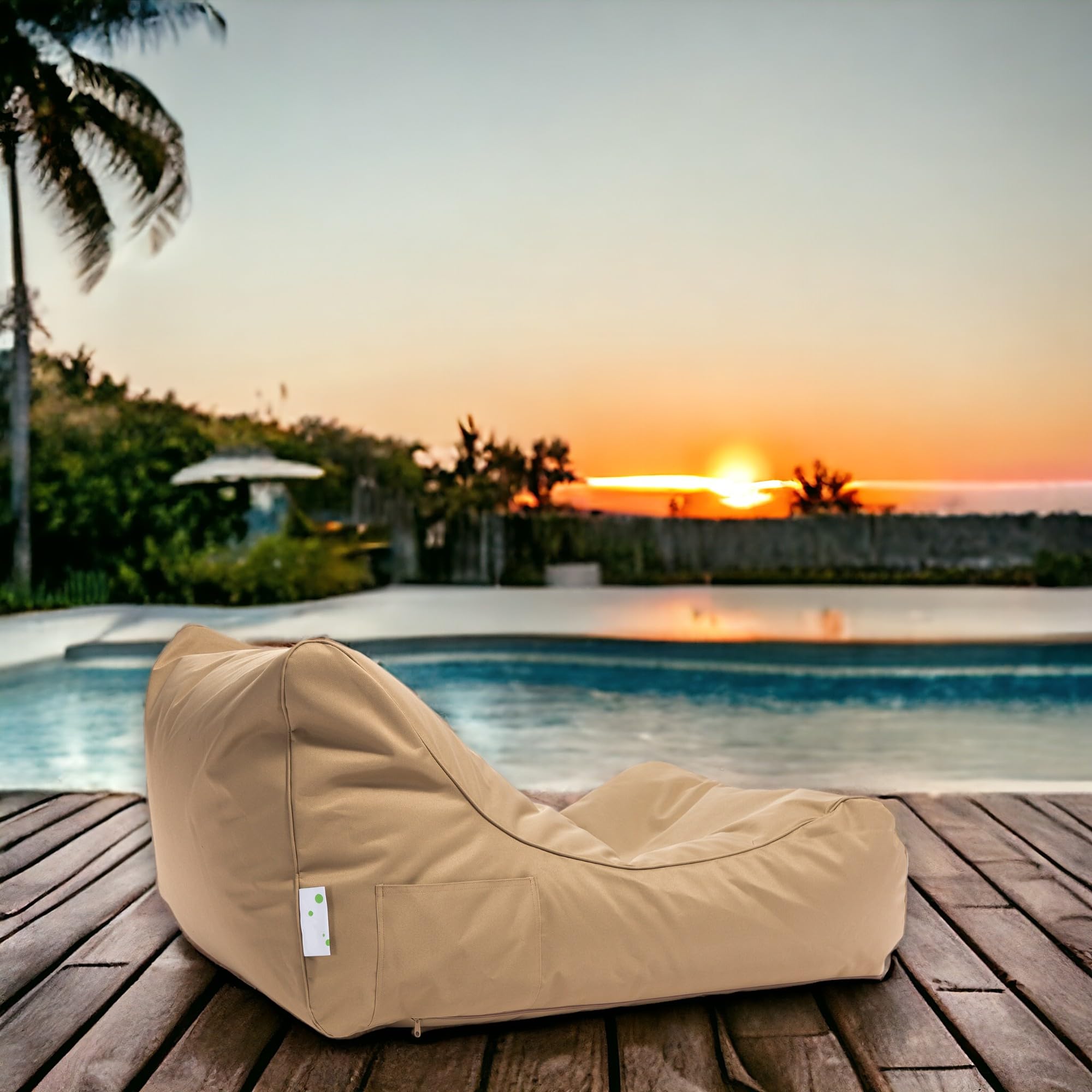 Ecopuf Master Polyester Canapé Pouf Outdoor Chaise Longue avec Pochette de Rangement et Poignée 115x65x60cm Beige
