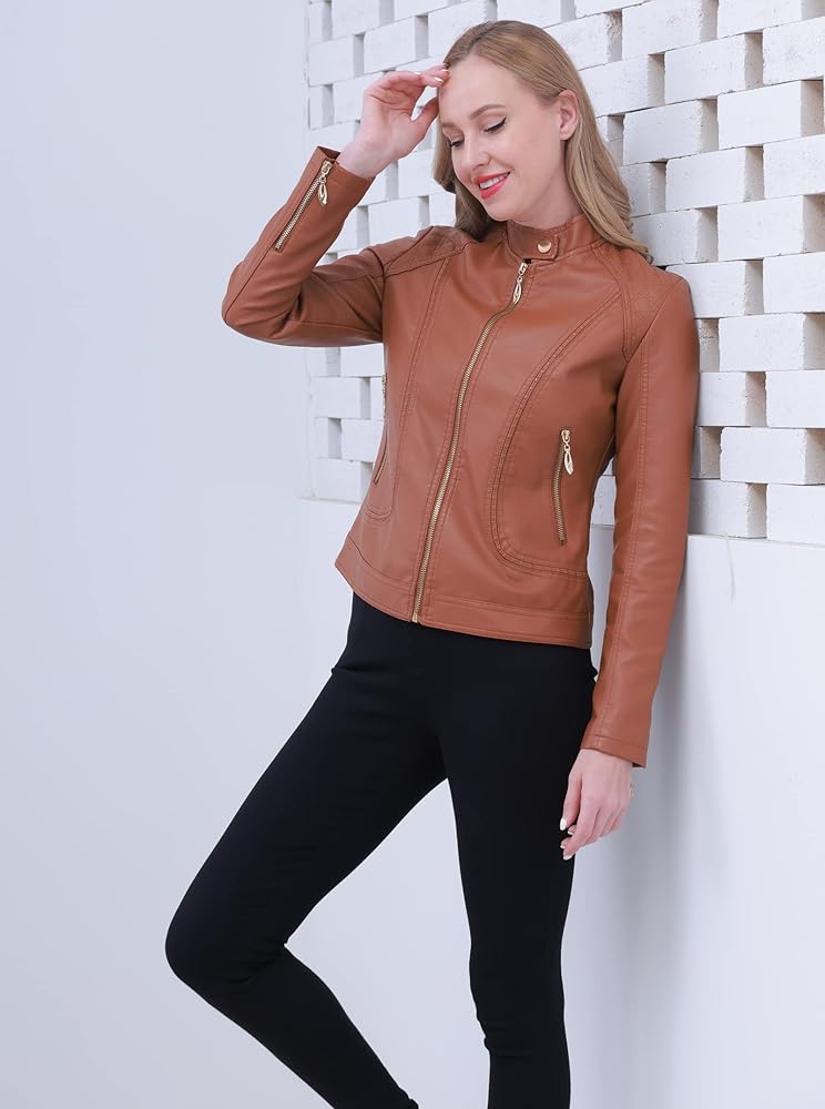 Amazon.com: Women's Trendy Faux Leather Jacket Moto Short