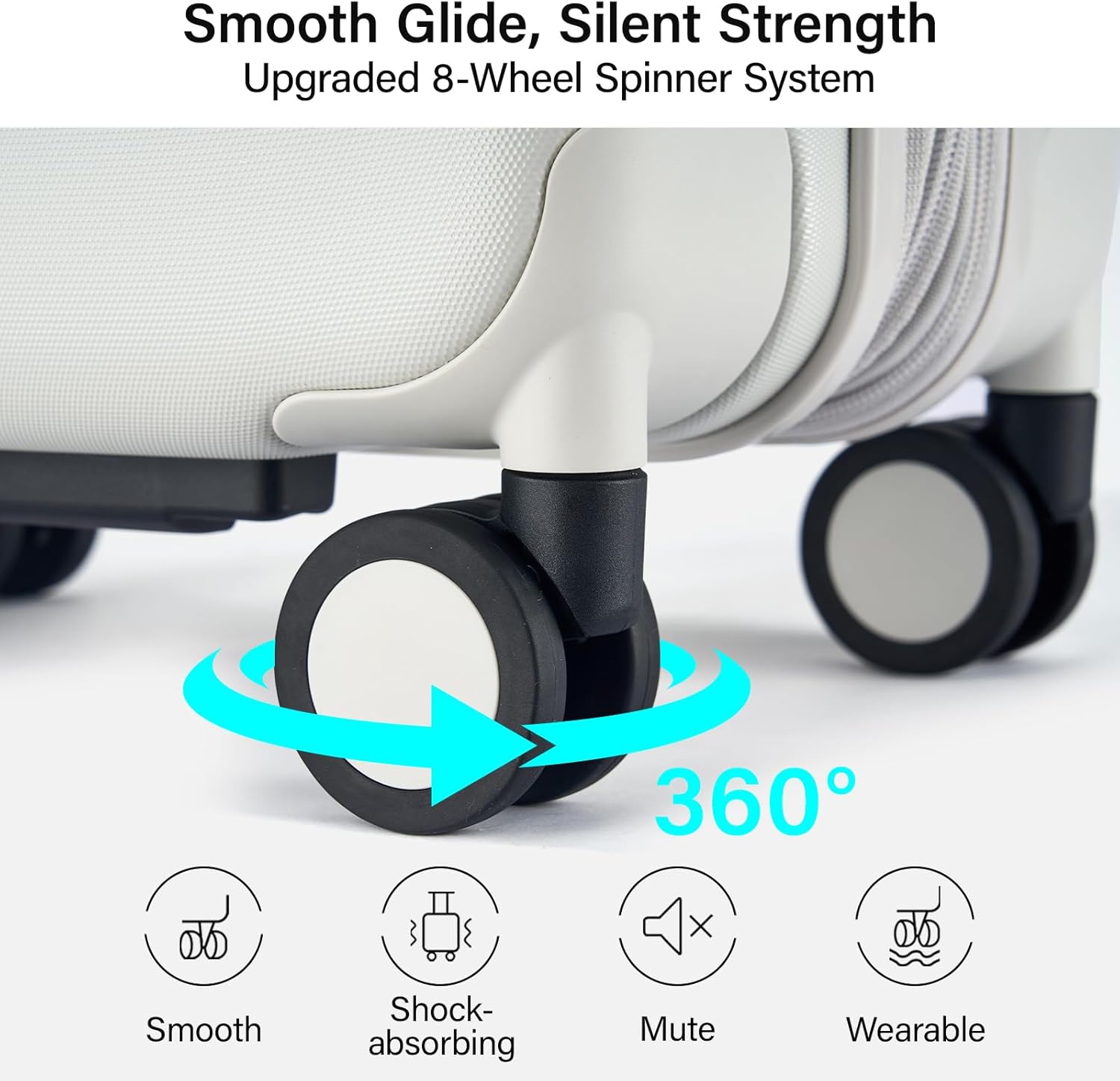 Hanke Expandable Carry On Luggage 22x14x9 Airline Approved, 20 Inch Hardside Luggage with Spinner Wheels, All-PC Hard Shell Carry-On Suitcase, Lightweight & TSA Approved (Smoke White, 46L) - Image 4