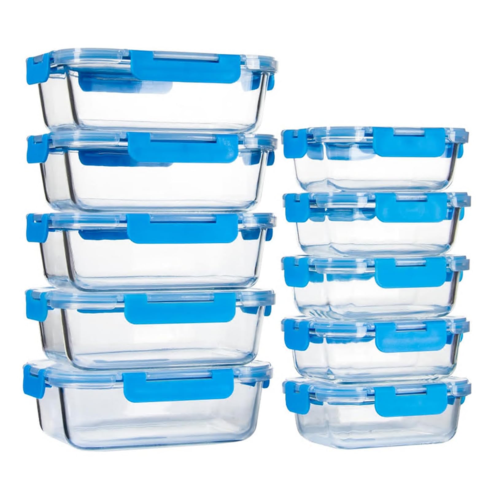 Confezione da 10 contenitori in vetro per la preparazione dei pasti, per pranzo, cibo e frutta, con coperchio, contenitori per il pranzo in vetro per cucina (10 blu)